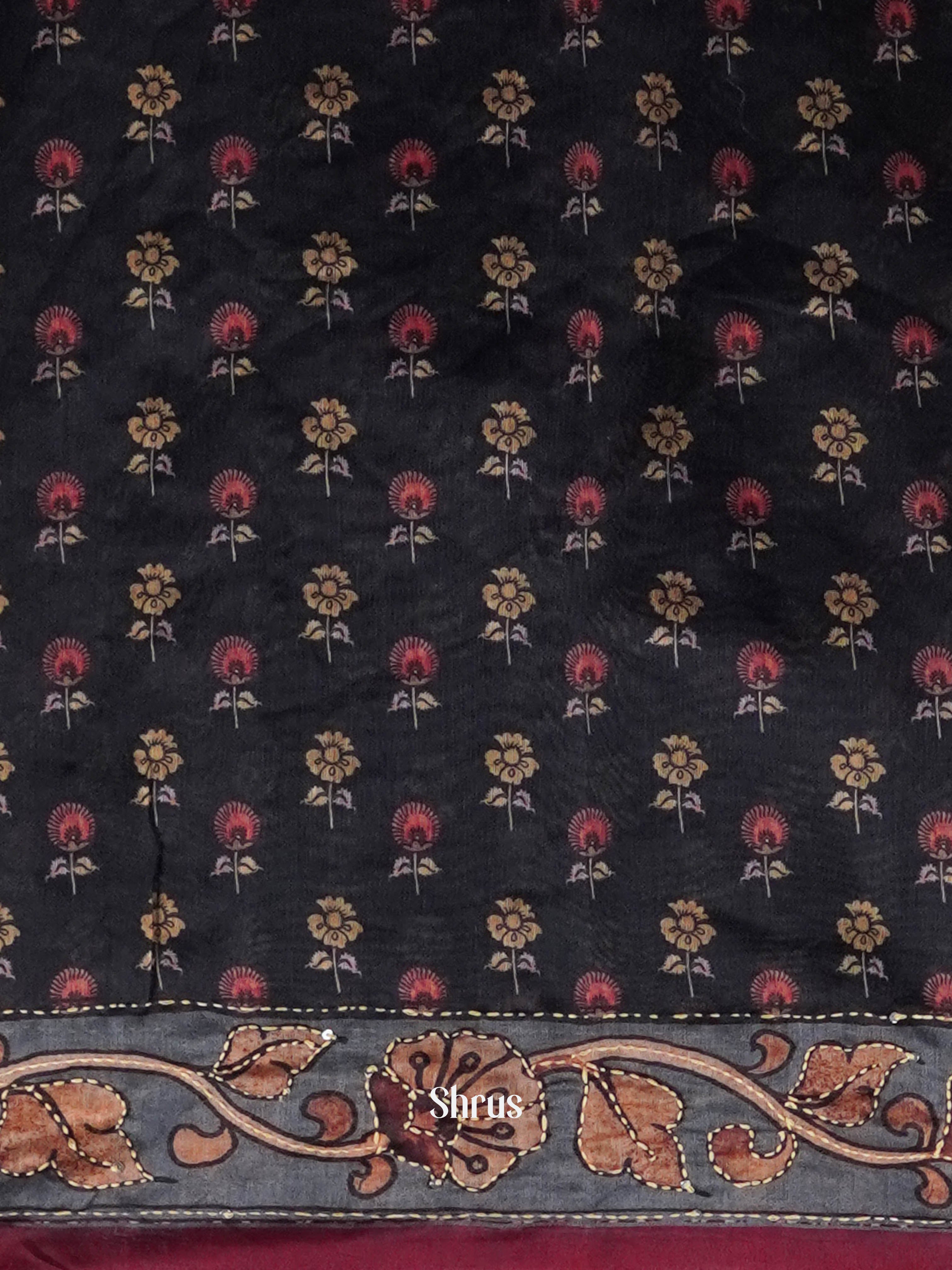 Cream & Black - Semi Kantha Saree - Shop on ShrusEternity.com