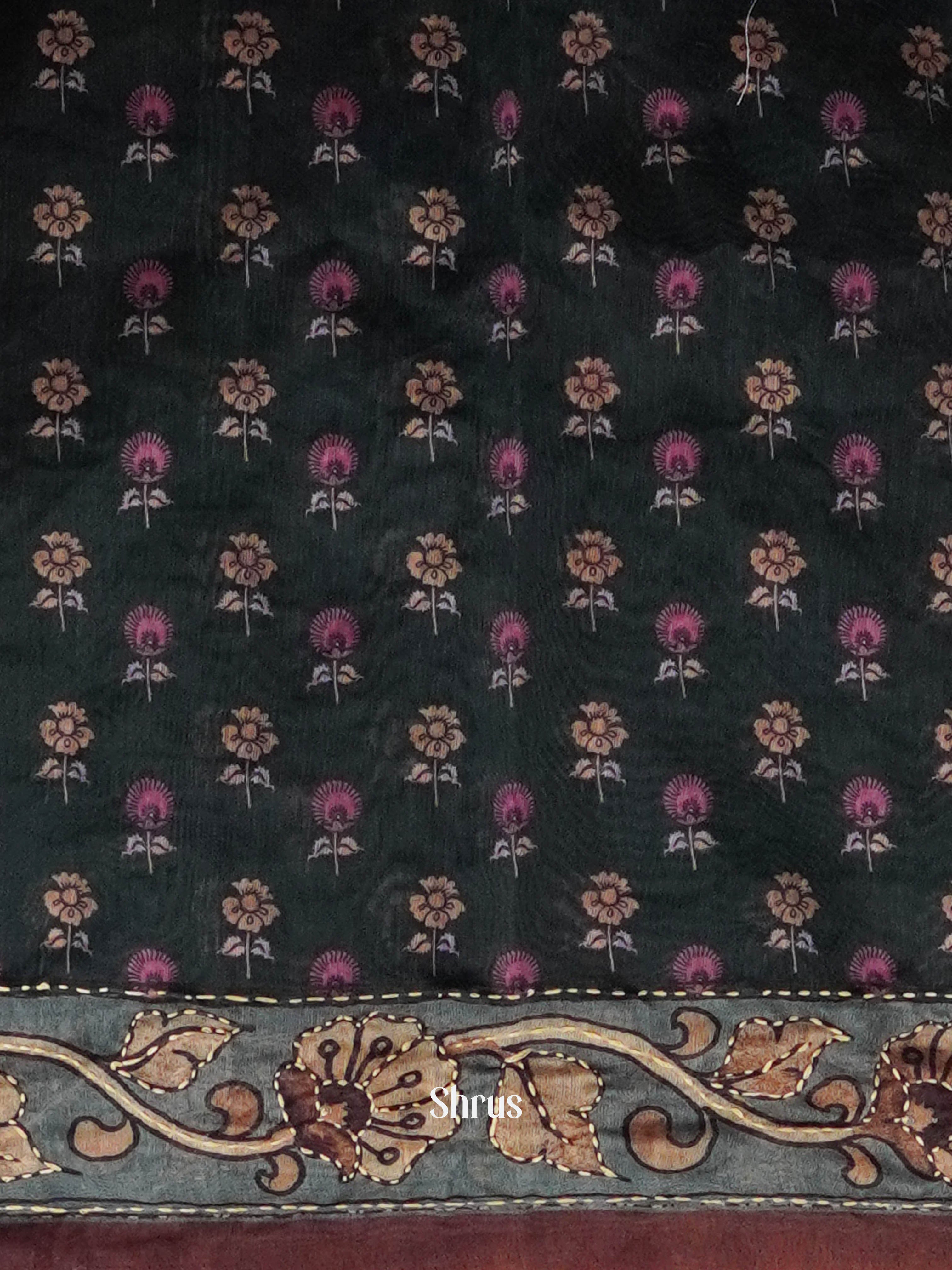 Green & Cream - Semi Kantha Saree - Shop on ShrusEternity.com