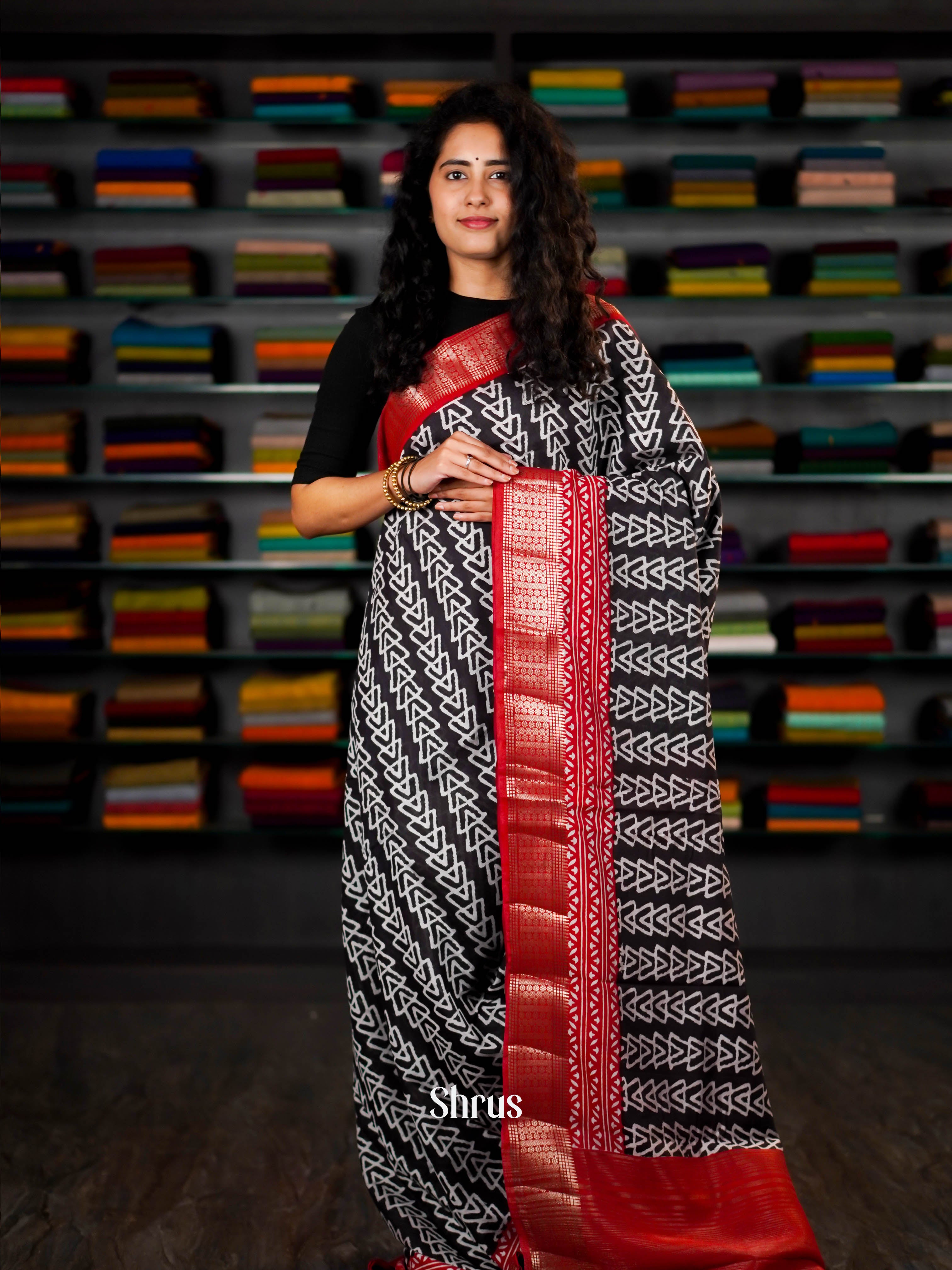 Black & Red- Art Modal Saree - Shop on ShrusEternity.com