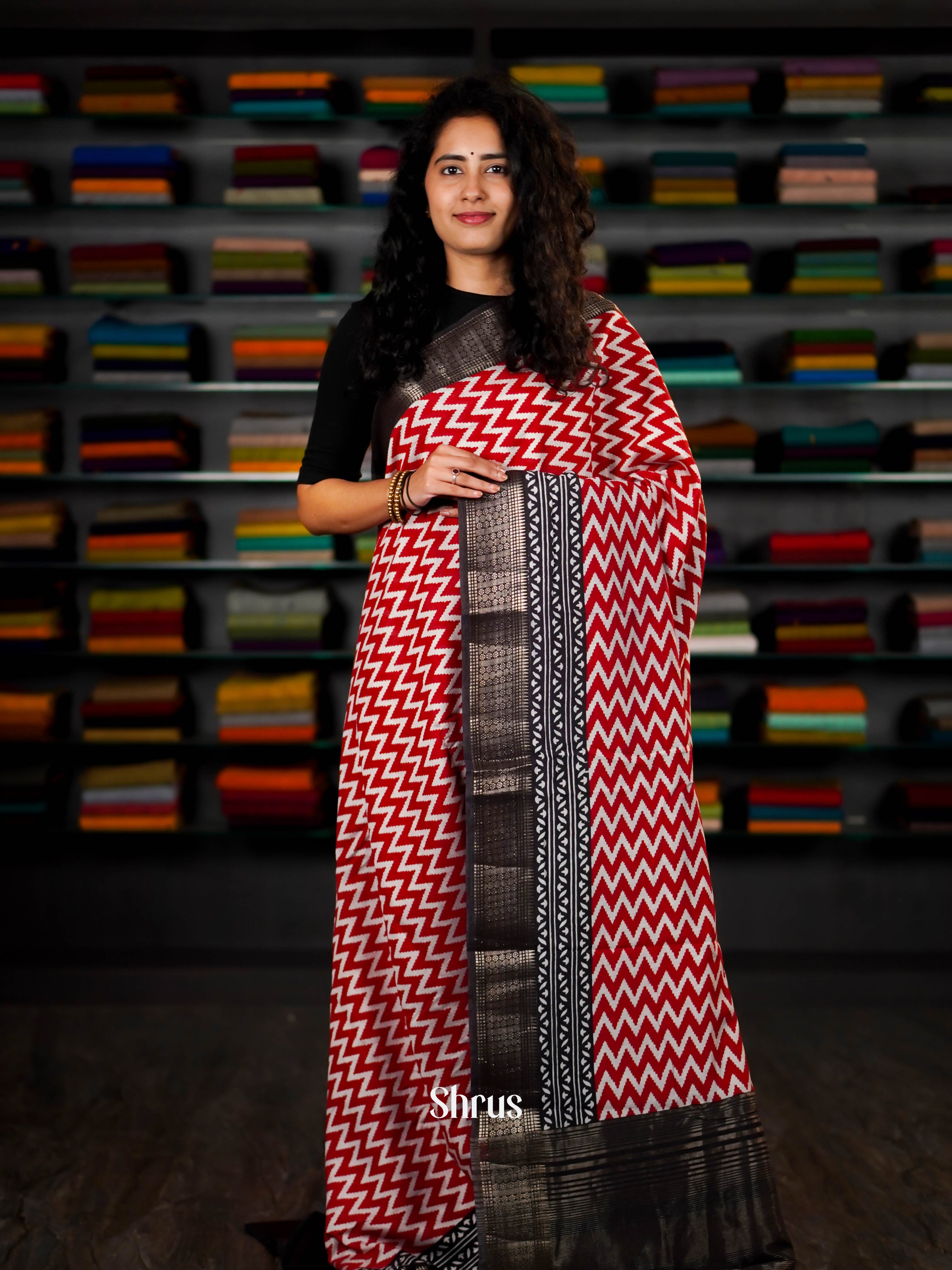 Red & Black - Art Modal Saree - Shop on ShrusEternity.com