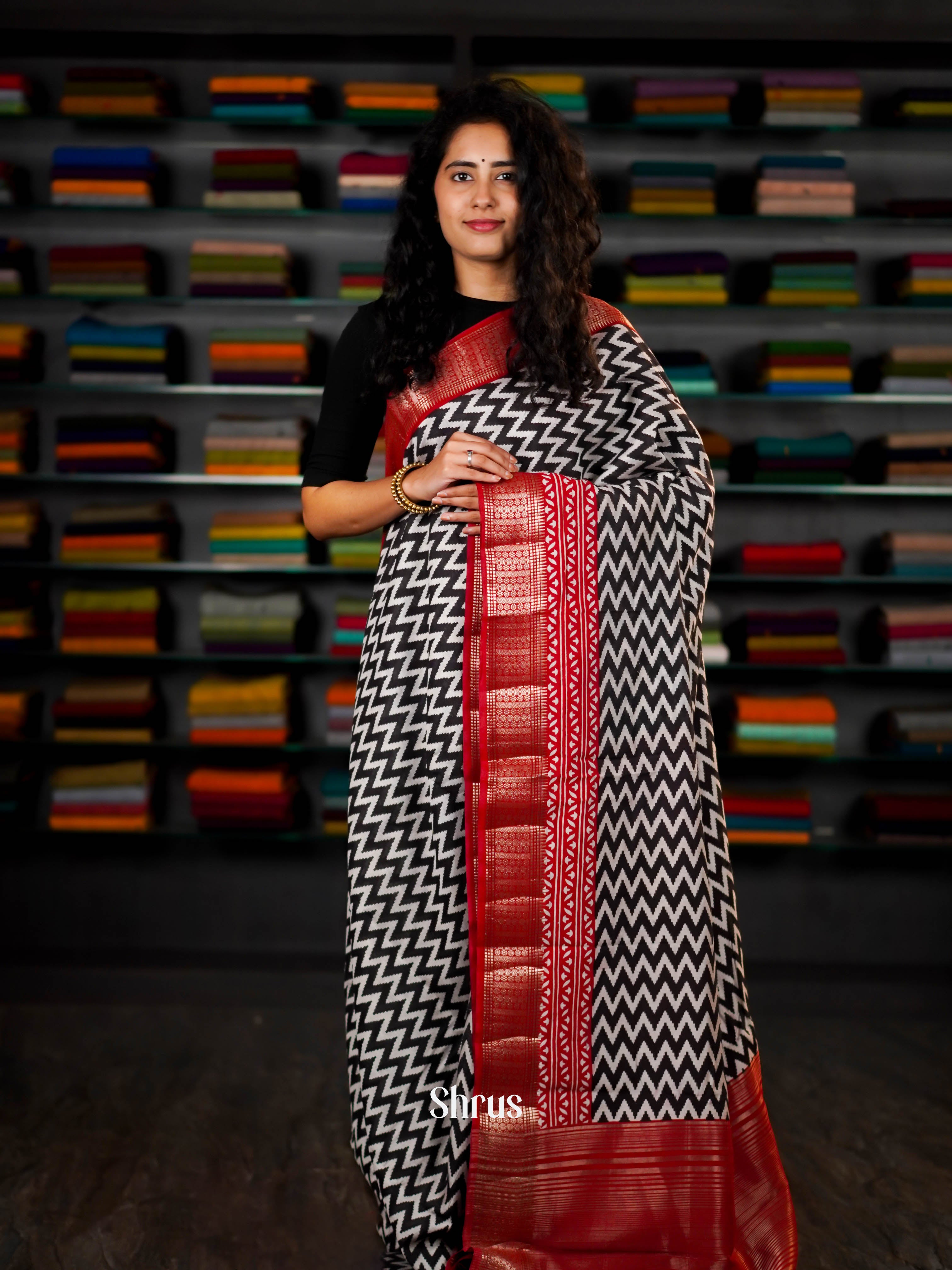 Black & Red - Art Modal Saree - Shop on ShrusEternity.com
