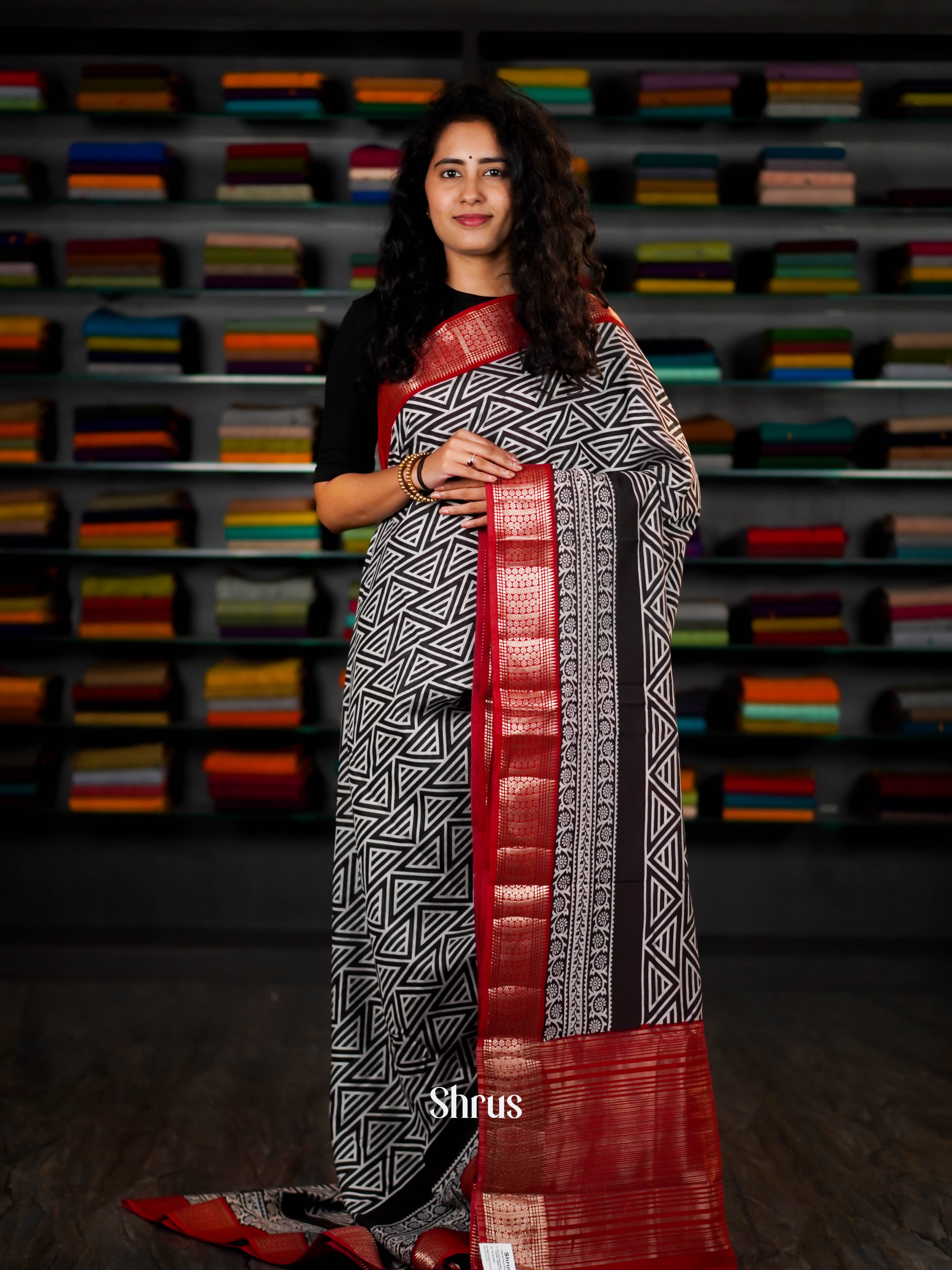 Black & Red - Art Modal Saree - Shop on ShrusEternity.com