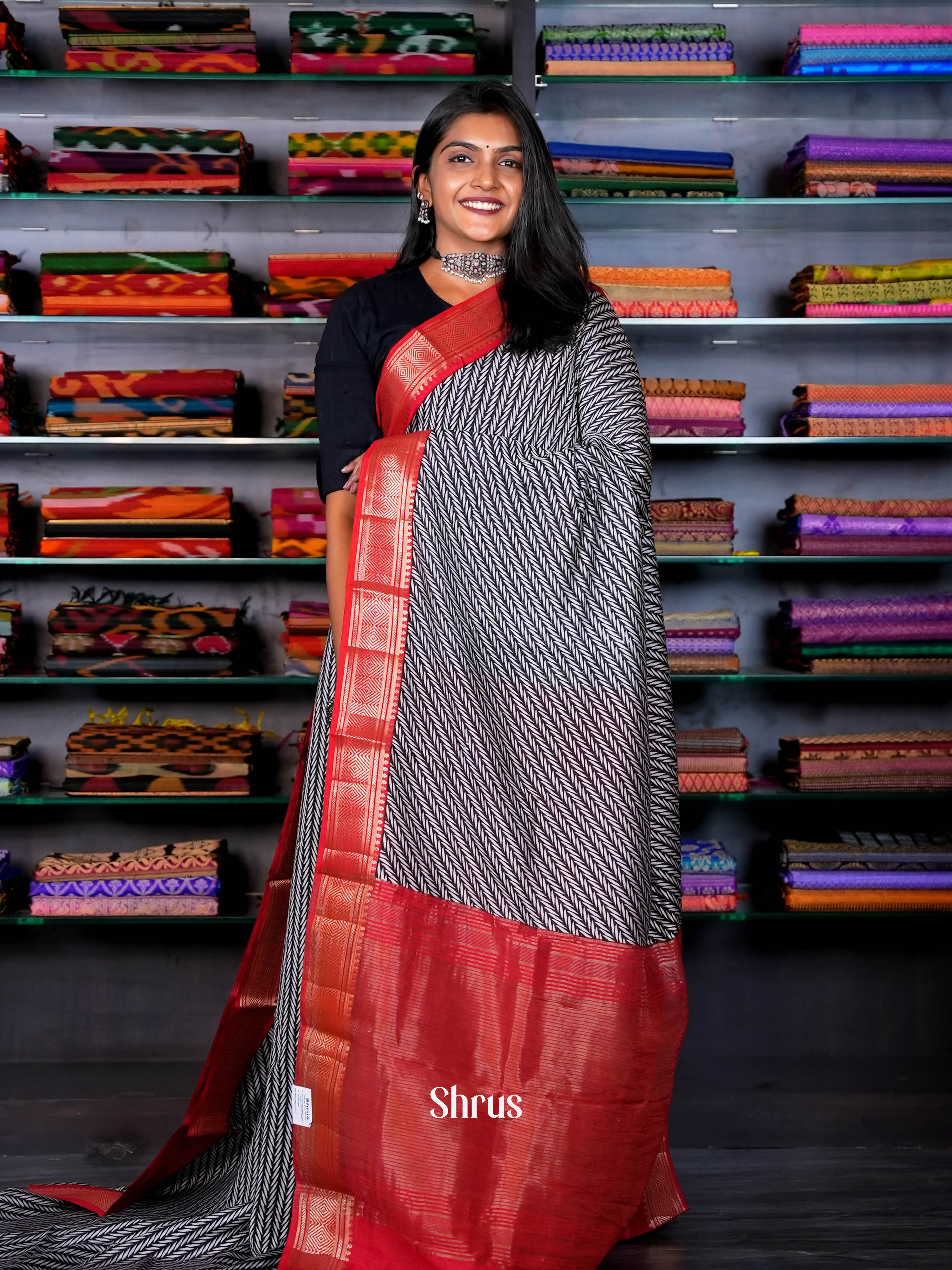 Black & Red - Art Modal Saree - Shop on ShrusEternity.com