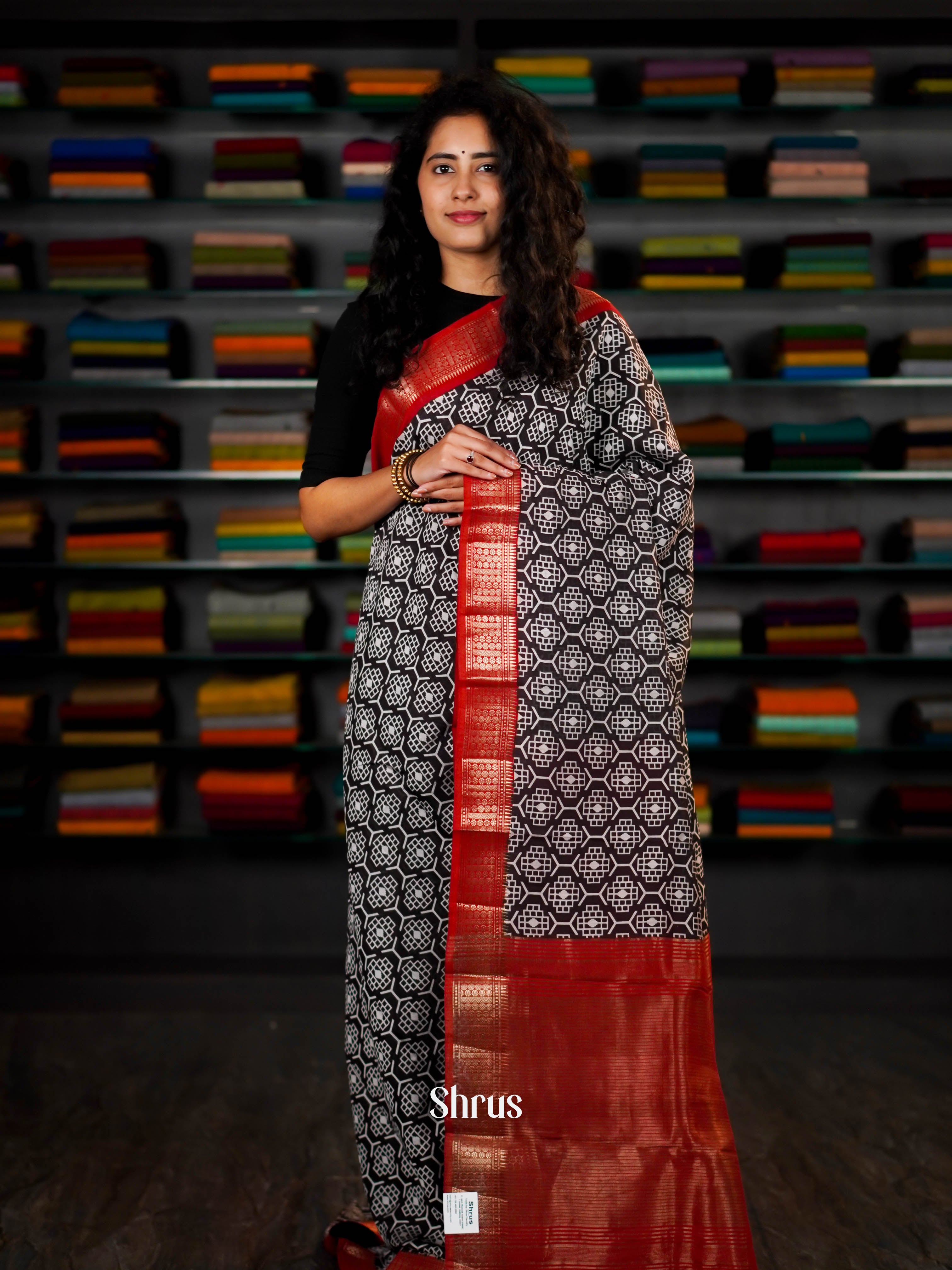 Black & Red - Art Modal Saree - Shop on ShrusEternity.com
