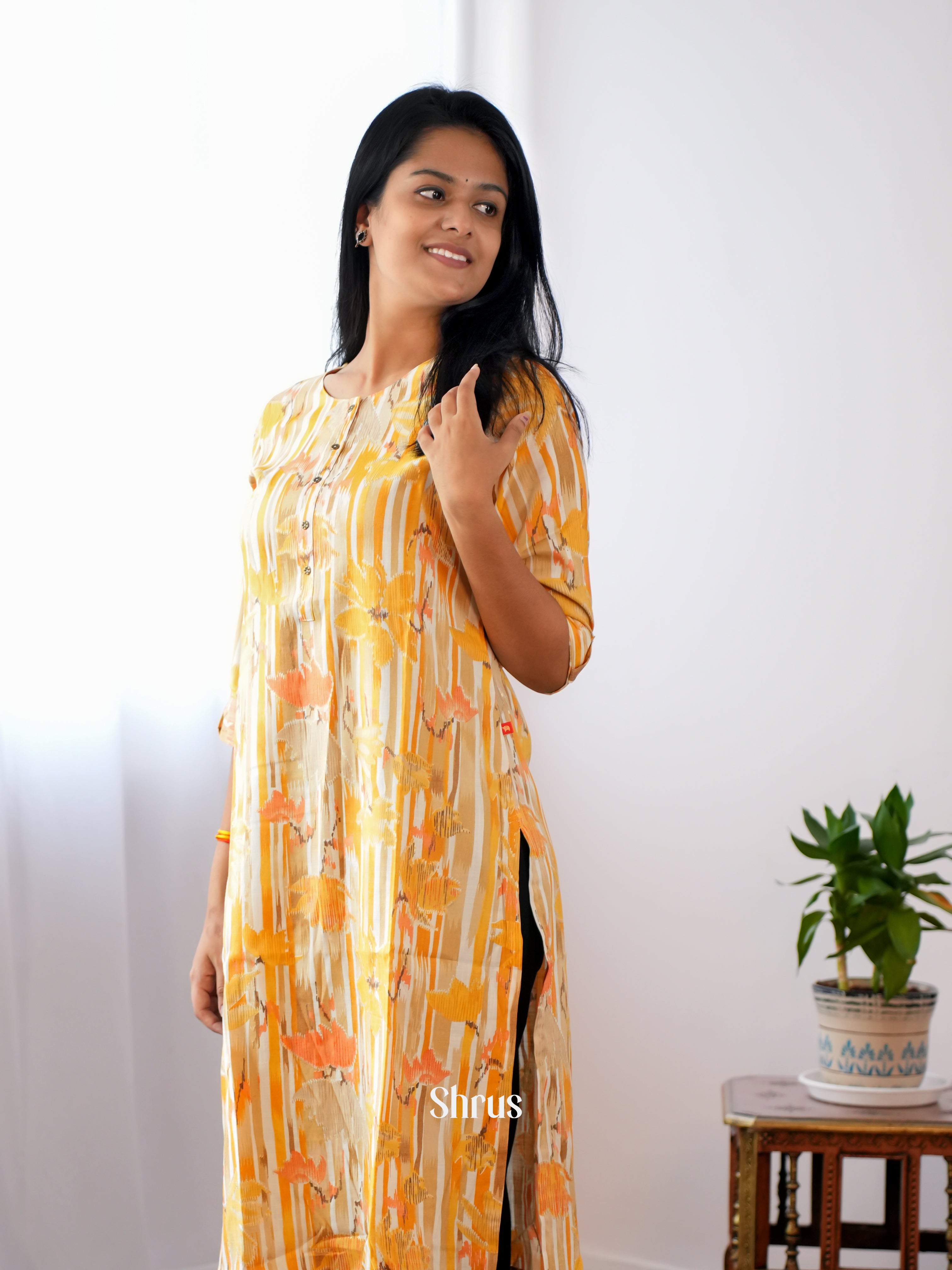 Cream & Mustard - Readymade Kurti - Shop on ShrusEternity.com