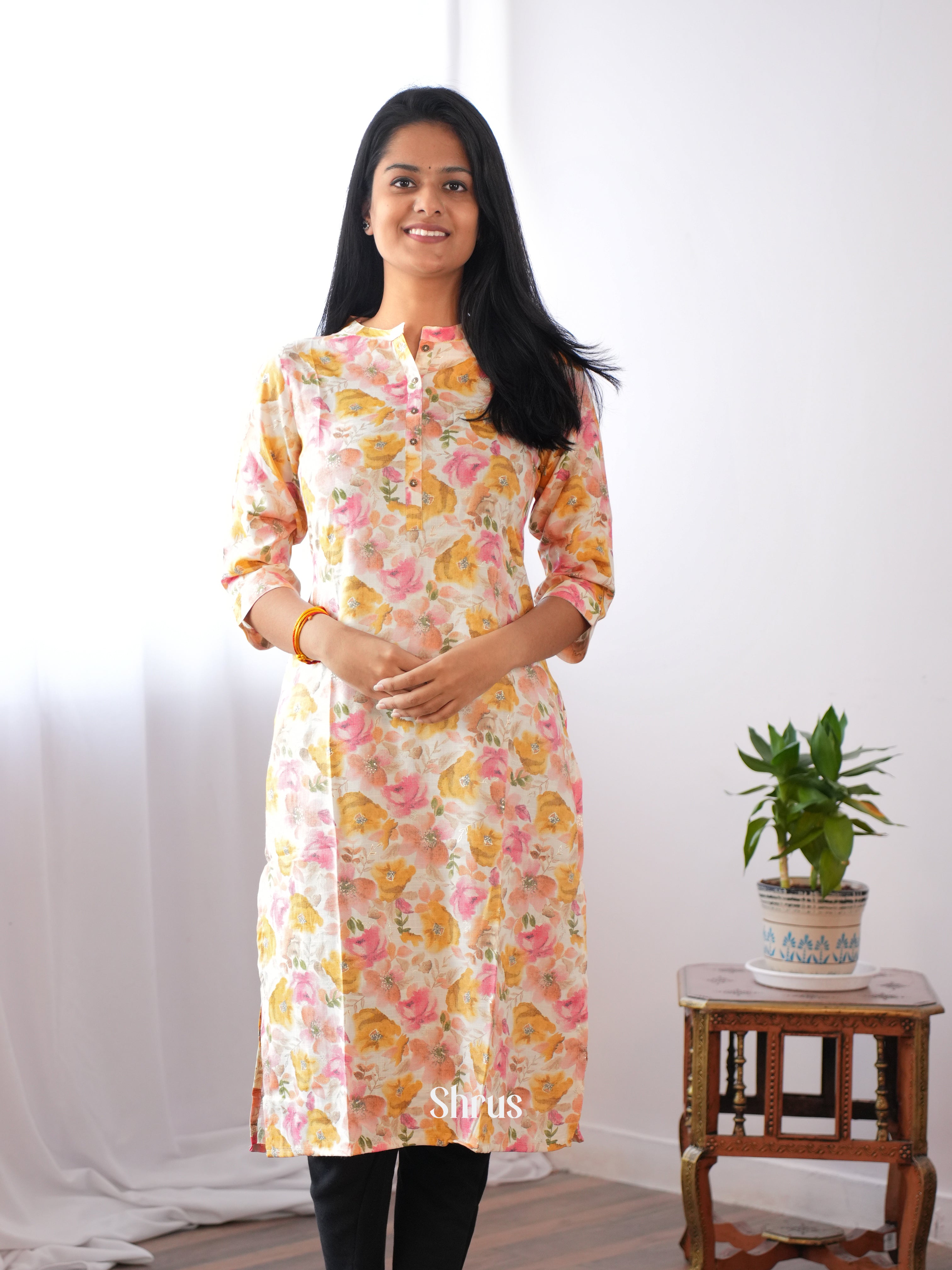 Cream & Yellow - Readymade kurti - Shop on ShrusEternity.com