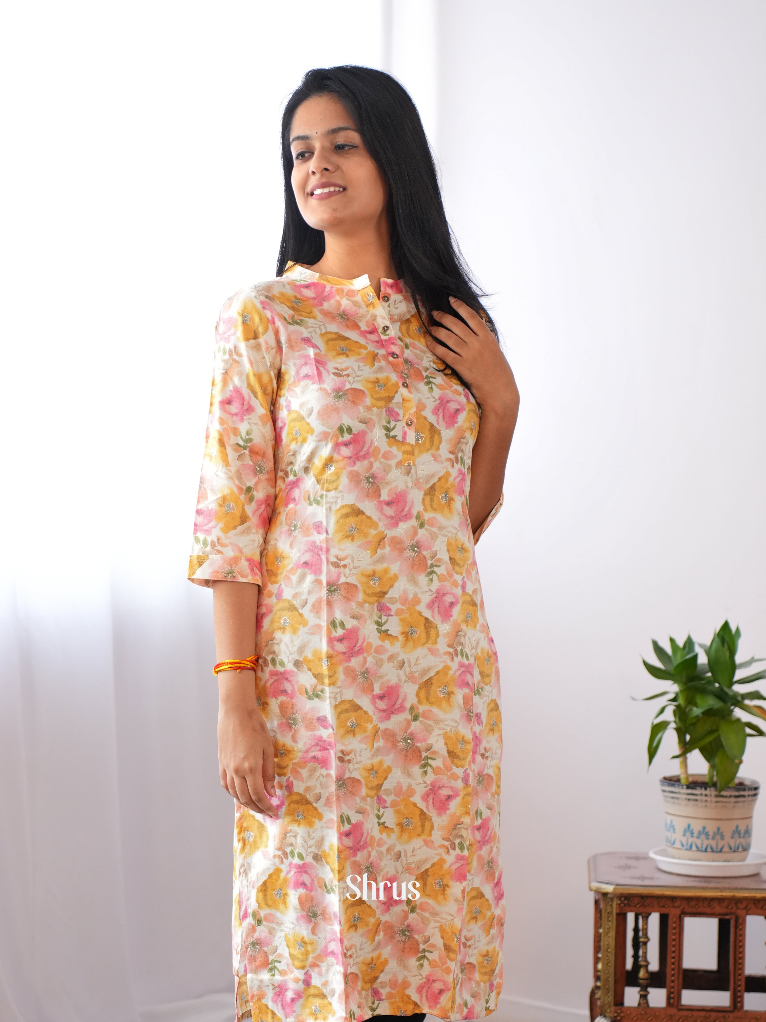 Cream & Yellow - Readymade kurti - Shop on ShrusEternity.com