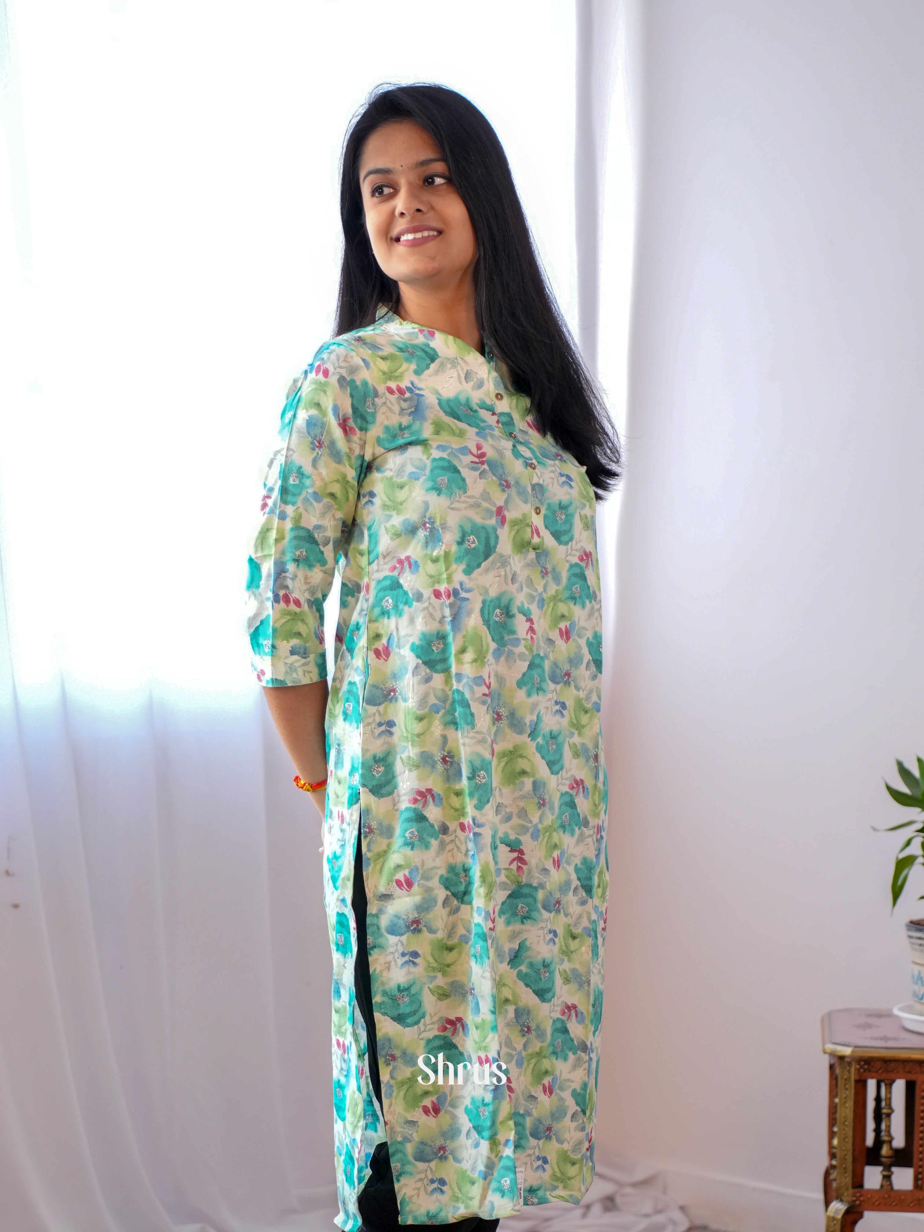 Cream & Blue - Readymade Kurti - Shop on ShrusEternity.com