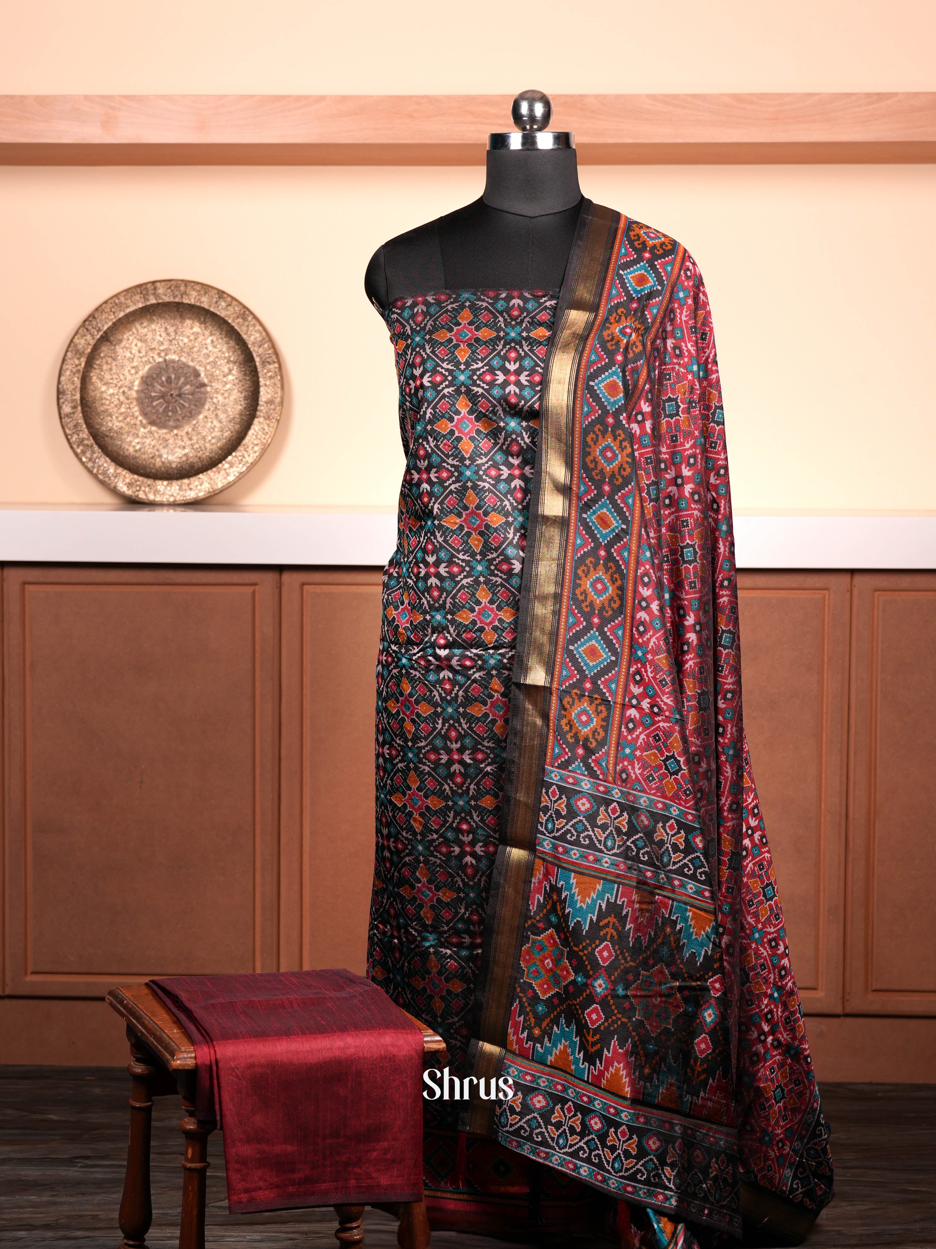 Black & Maroon - semi patola salwar - Shop on ShrusEternity.com