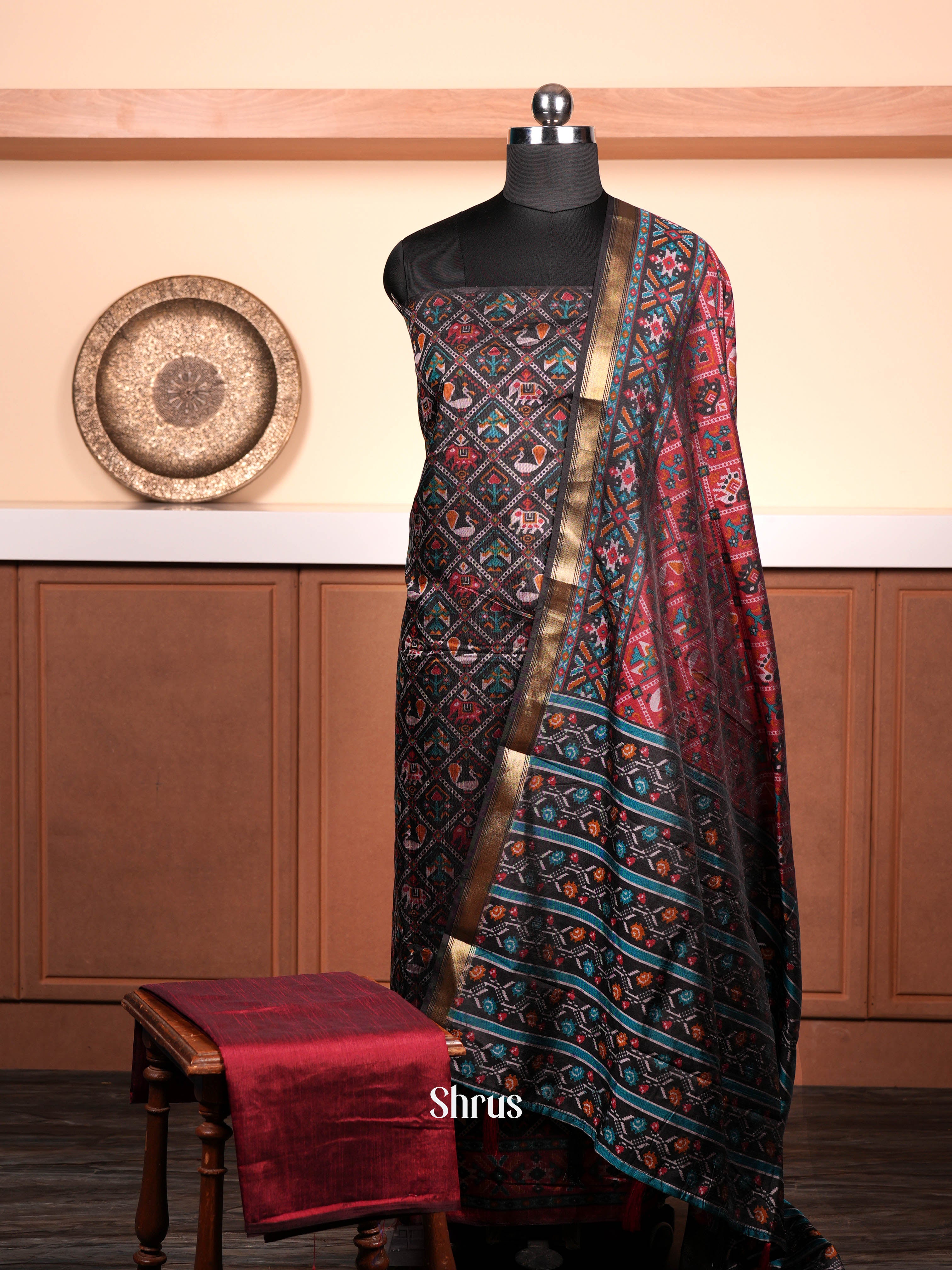 Black & Maroon - semi patola salwar - Shop on ShrusEternity.com