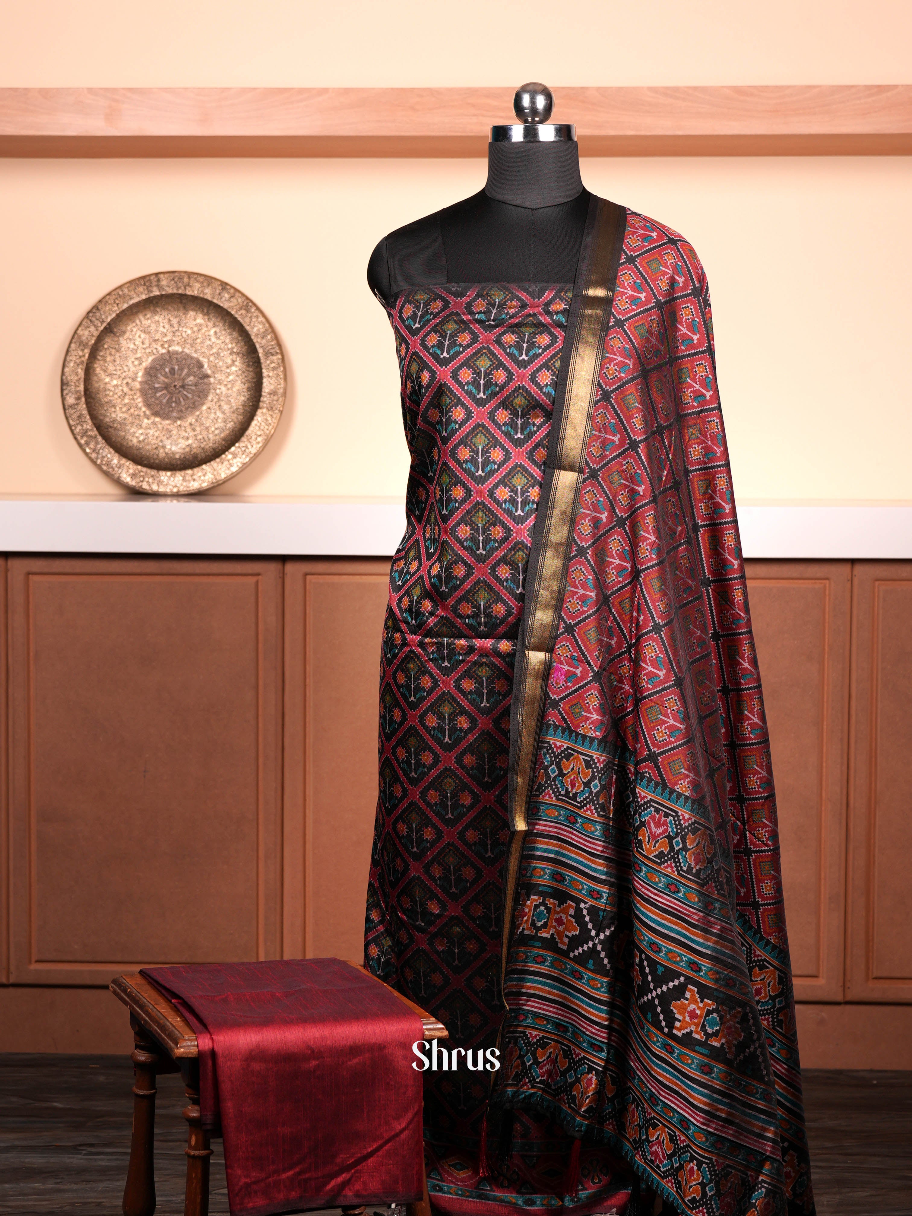 Black & Maroon- semi patola salwar - Shop on ShrusEternity.com
