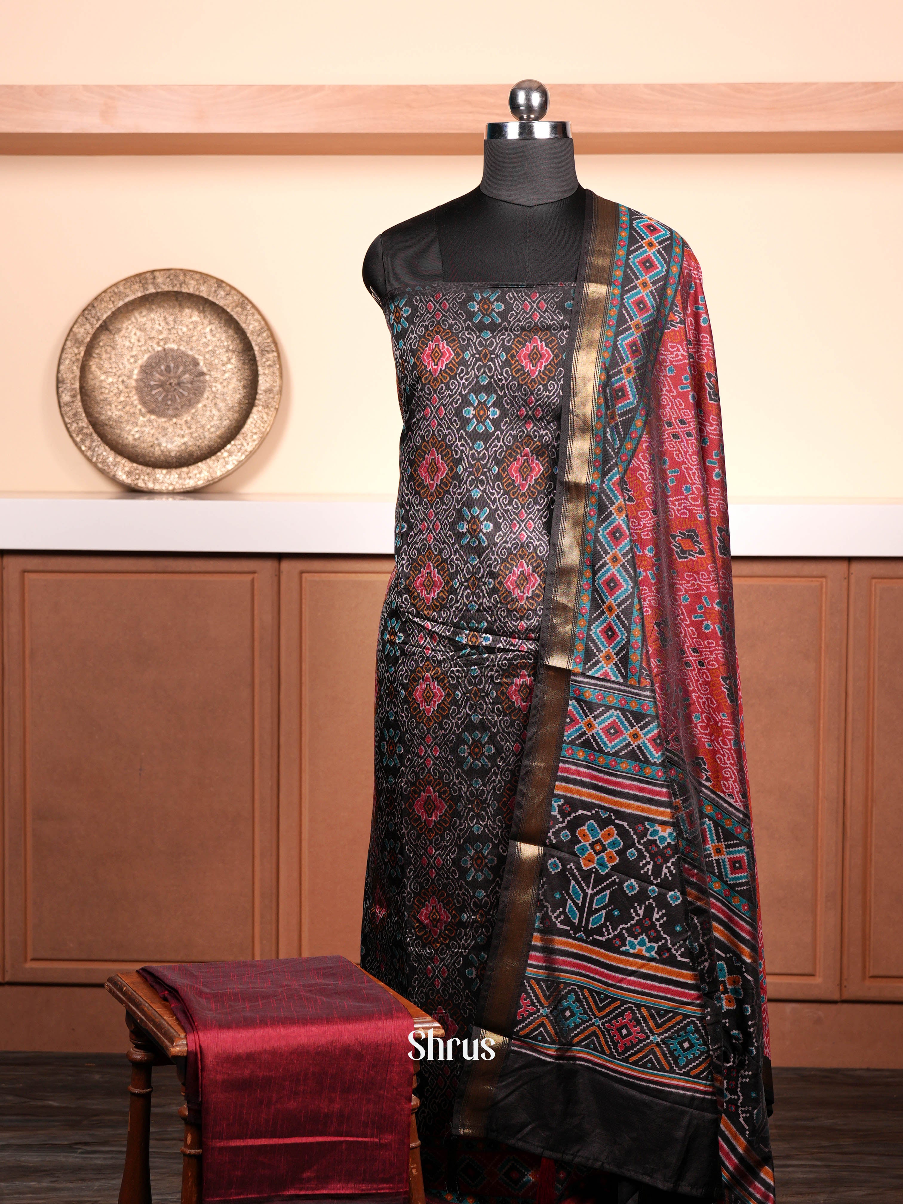 Black & Maroon - semi patola salwar - Shop on ShrusEternity.com