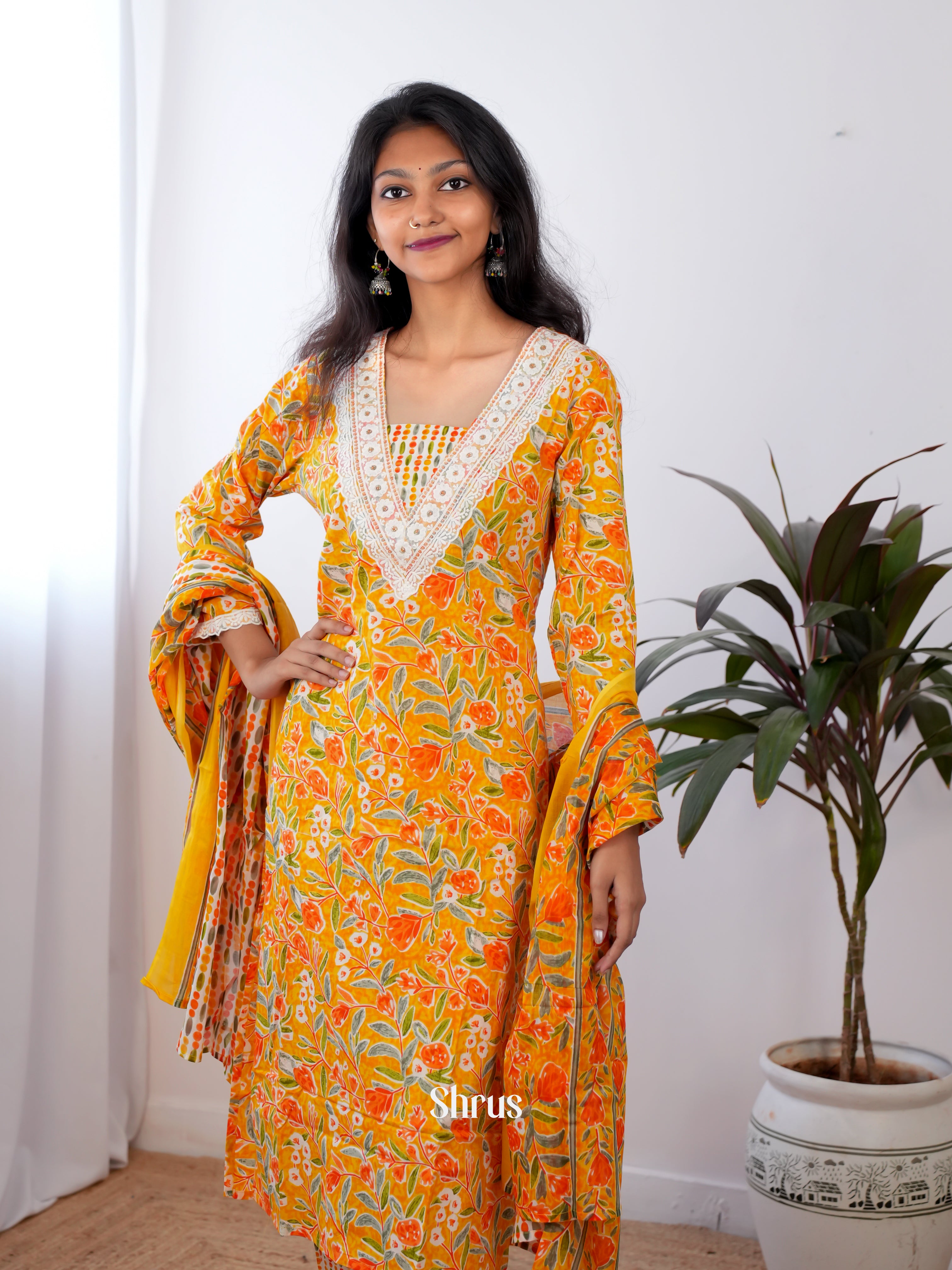 Orange - 3pc printed Readymade Suits - Shop on ShrusEternity.com