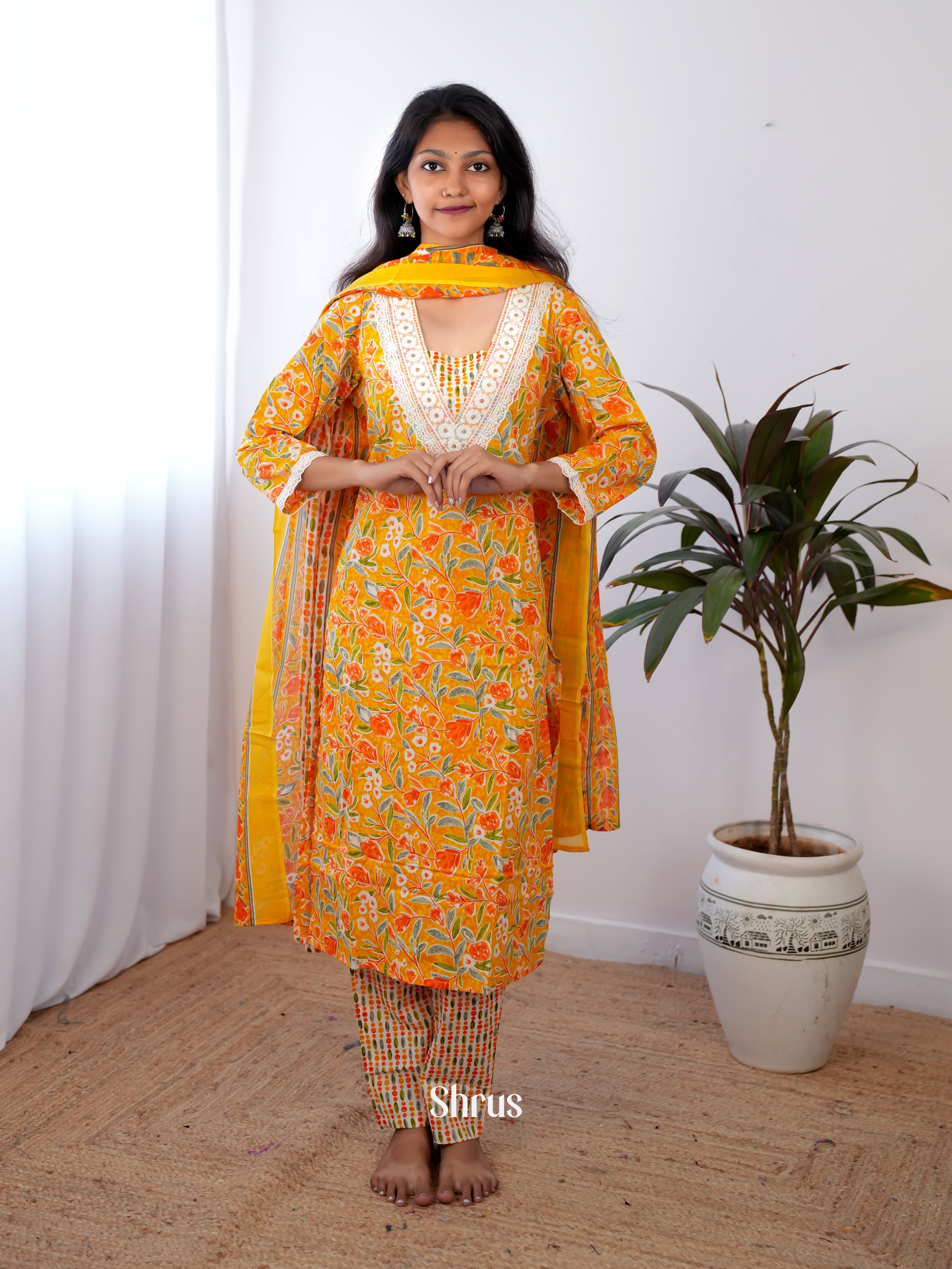 Orange - 3pc printed Readymade Suits - Shop on ShrusEternity.com
