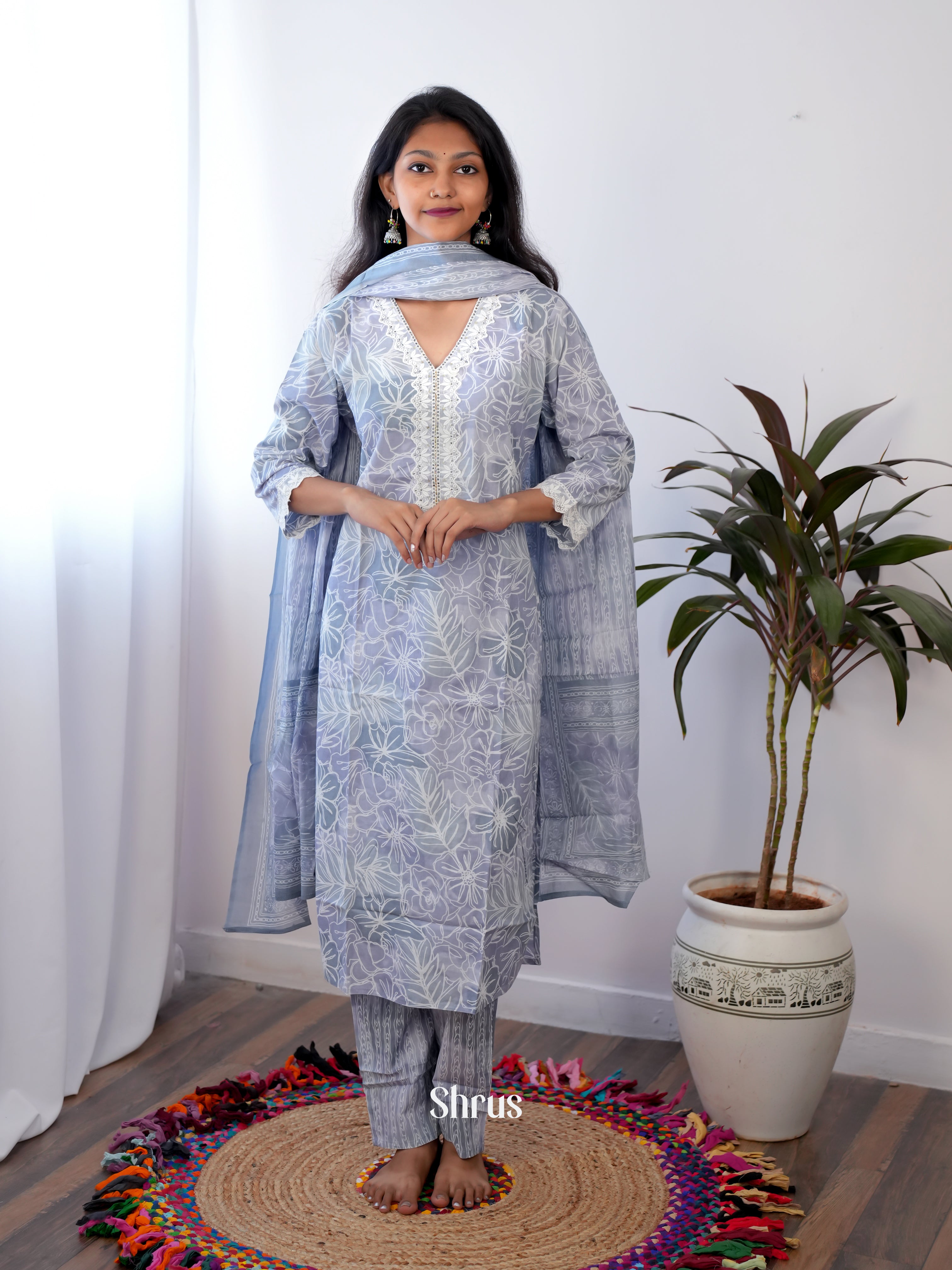 Cream & Blue - 3pc Printed Readymade Suits - Shop on ShrusEternity.com