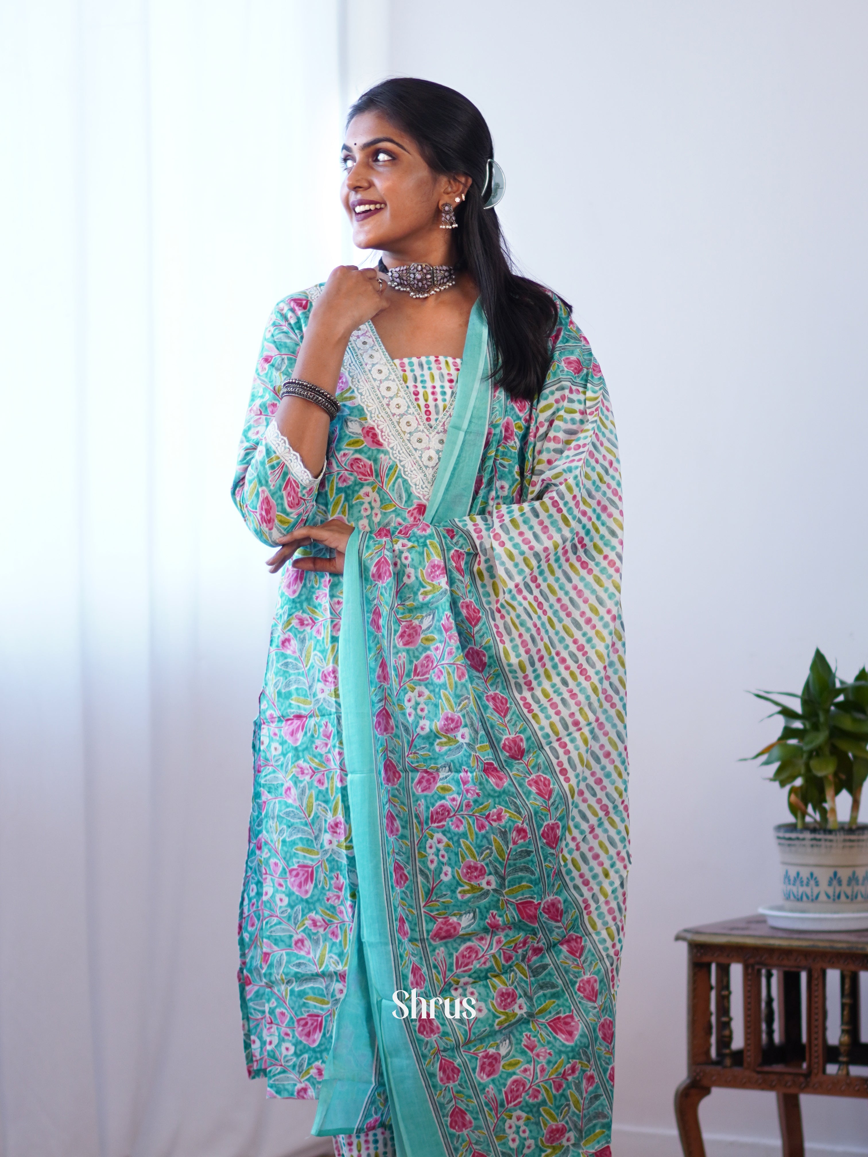 Teal -Casual Printed 3pc Readymade Suits - Shop on ShrusEternity.com