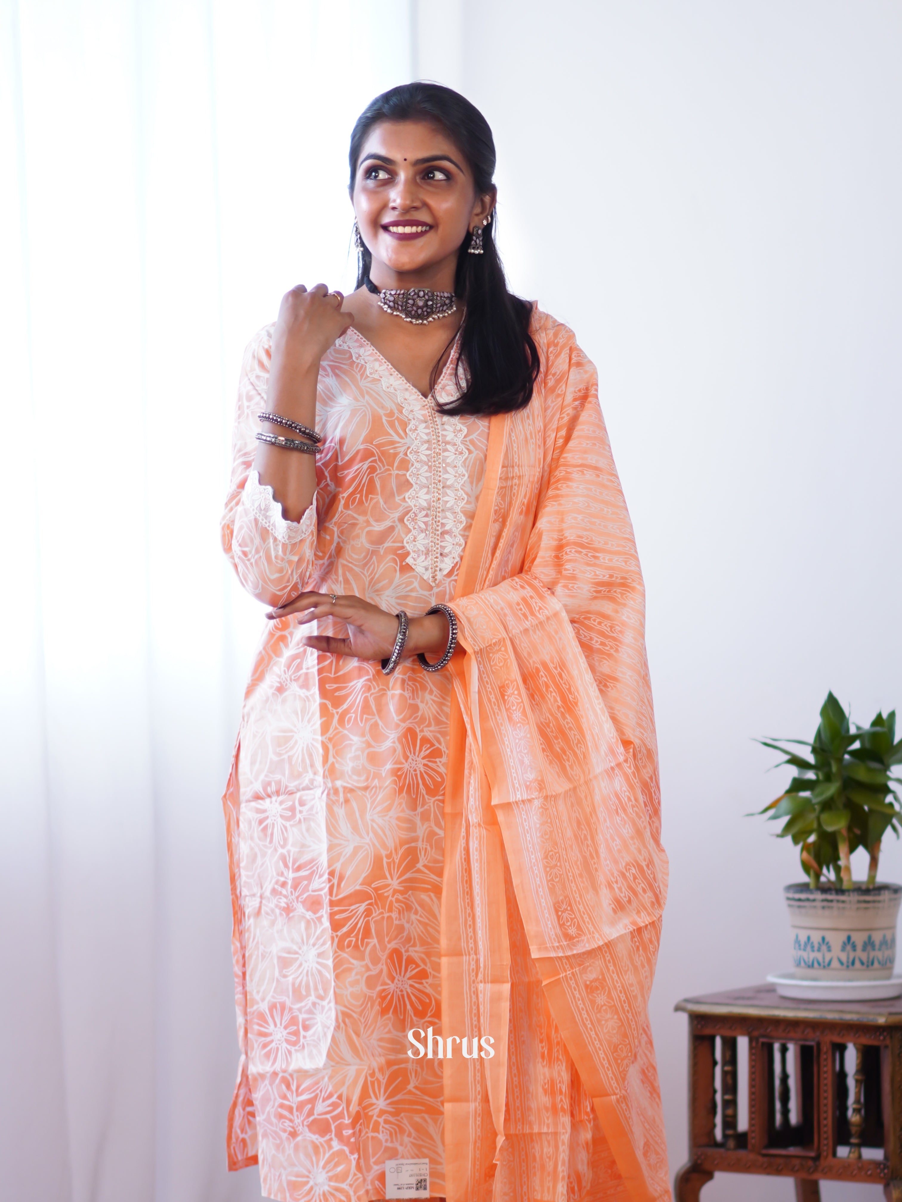 Orangish Peach - 3pc Readymade Suits - Shop on ShrusEternity.com