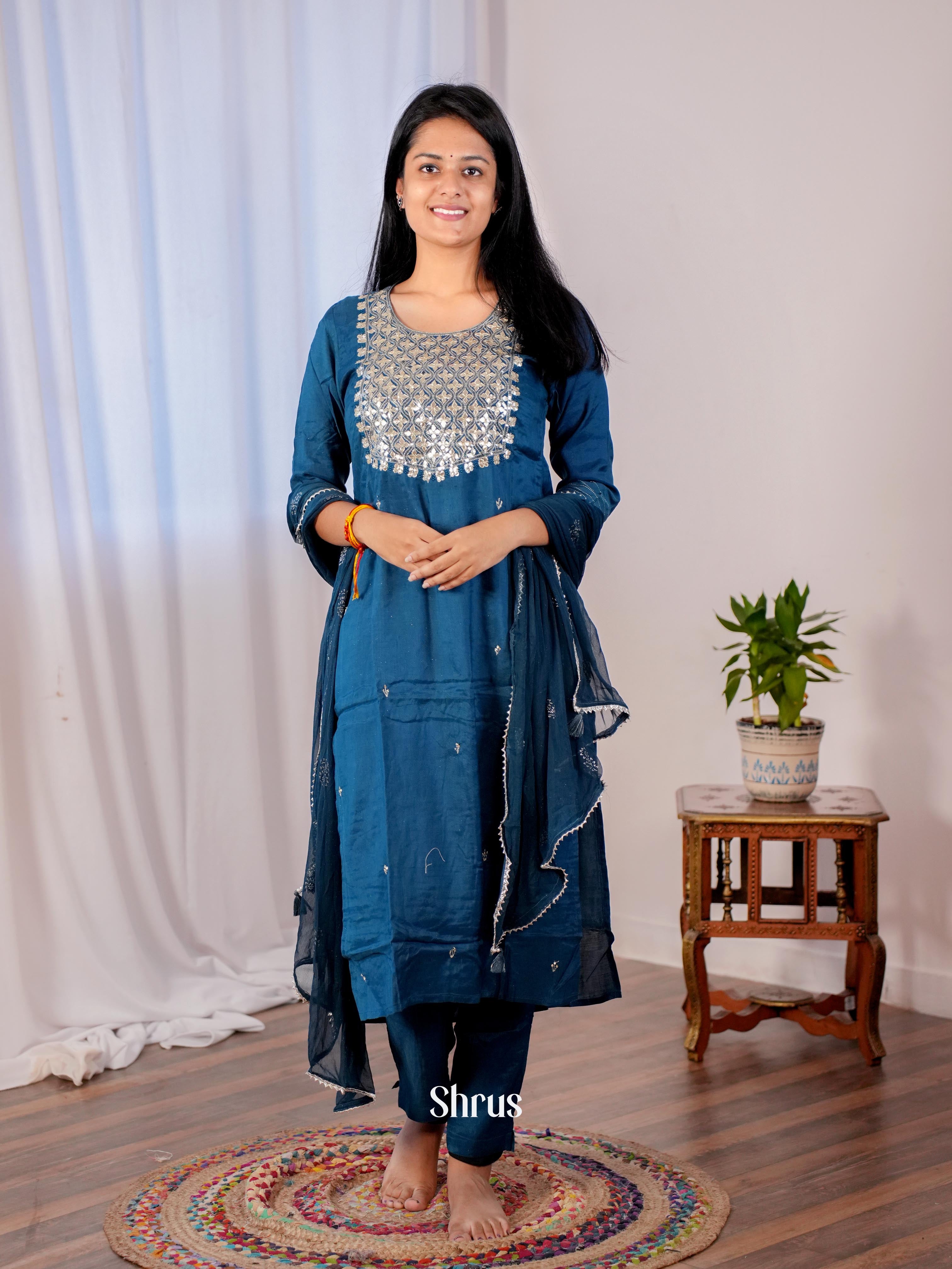 Blue - sequein embroidered 3pc Readymade Suits - Shop on ShrusEternity.com