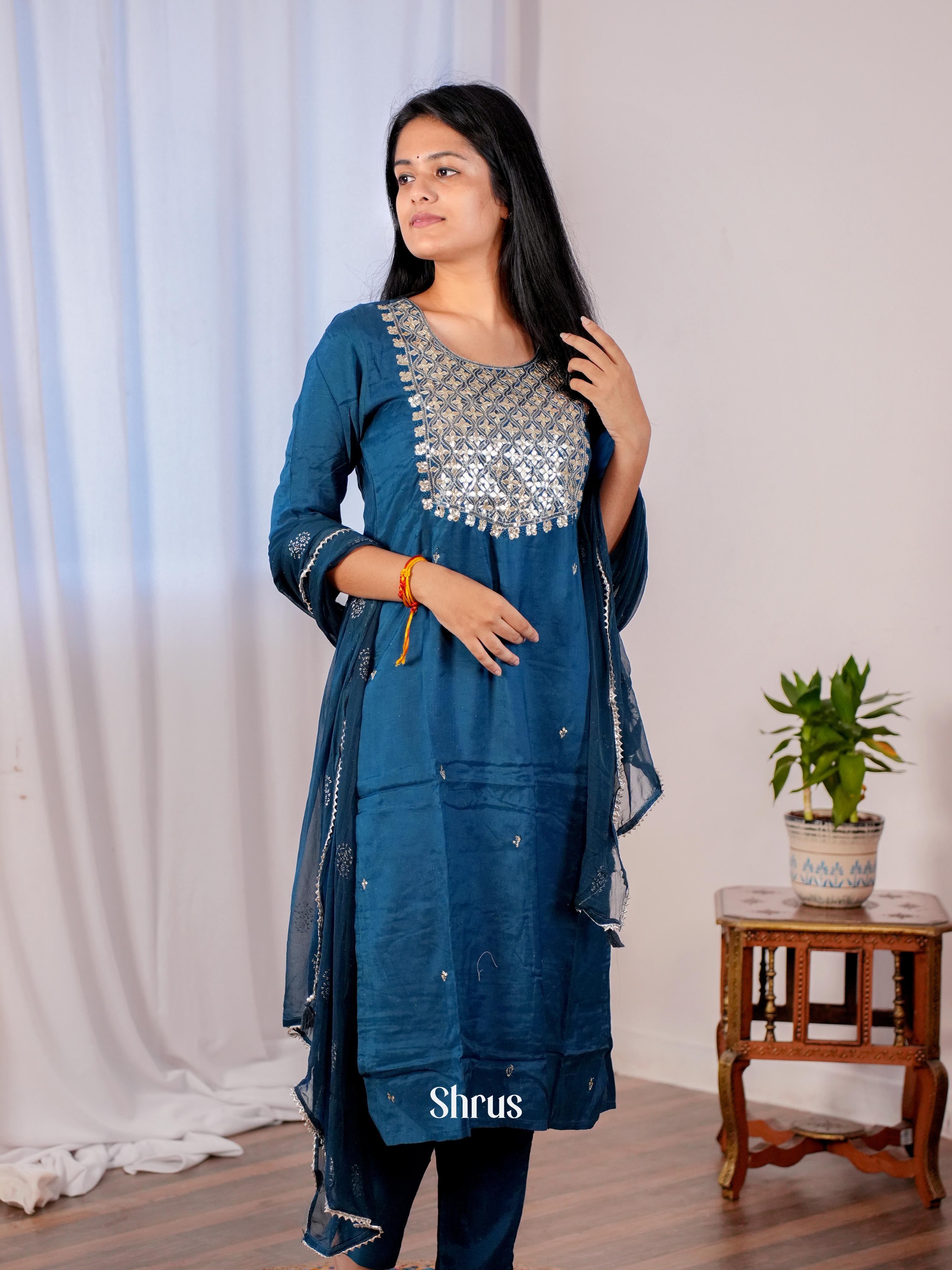 Blue - sequein embroidered 3pc Readymade Suits - Shop on ShrusEternity.com
