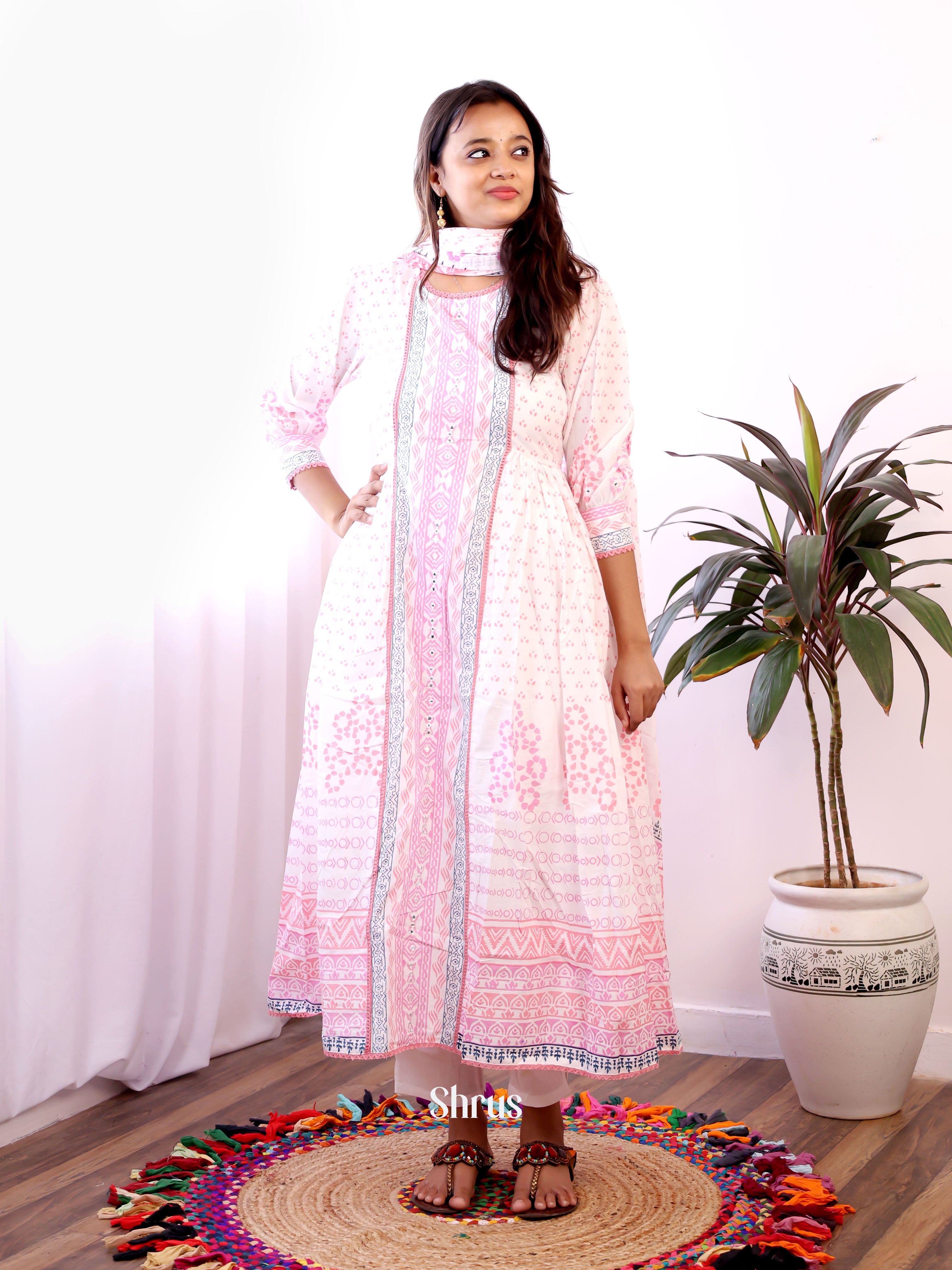 White & Pink- 3pc printed Readymade Suits - Shop on ShrusEternity.com