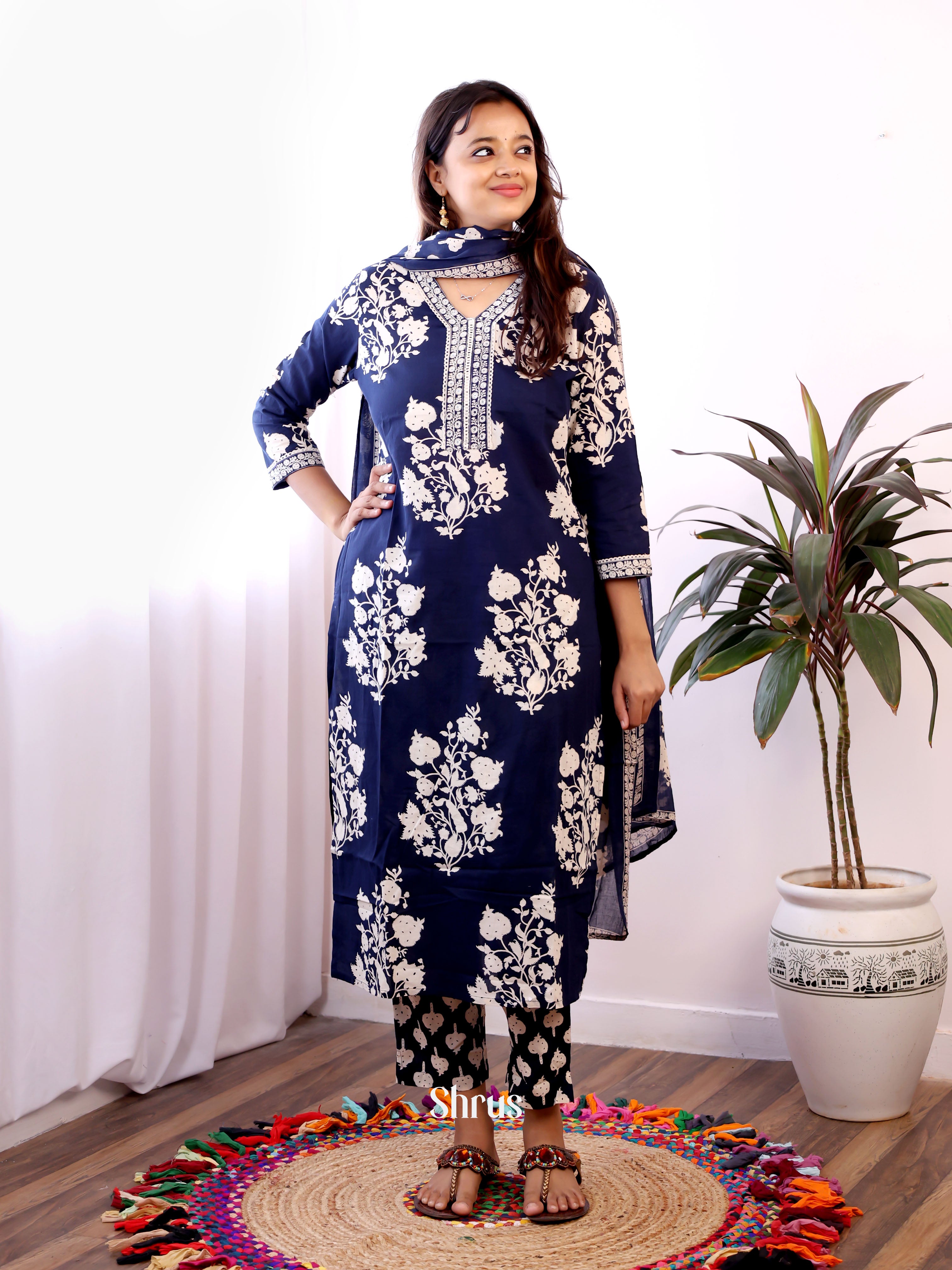 Blue - 3pc printed Readymade Suits - Shop on ShrusEternity.com