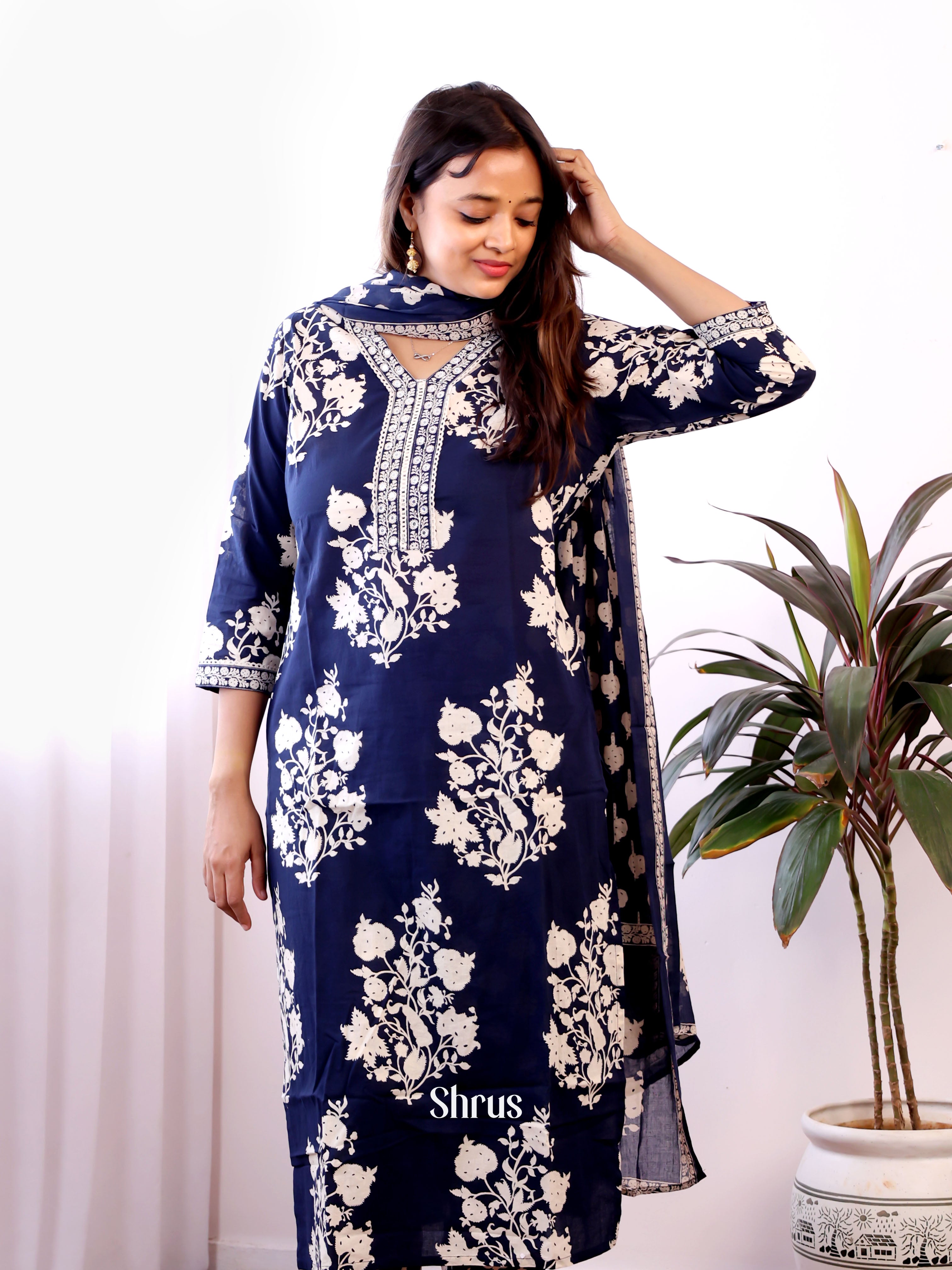 Blue - 3pc printed Readymade Suits - Shop on ShrusEternity.com