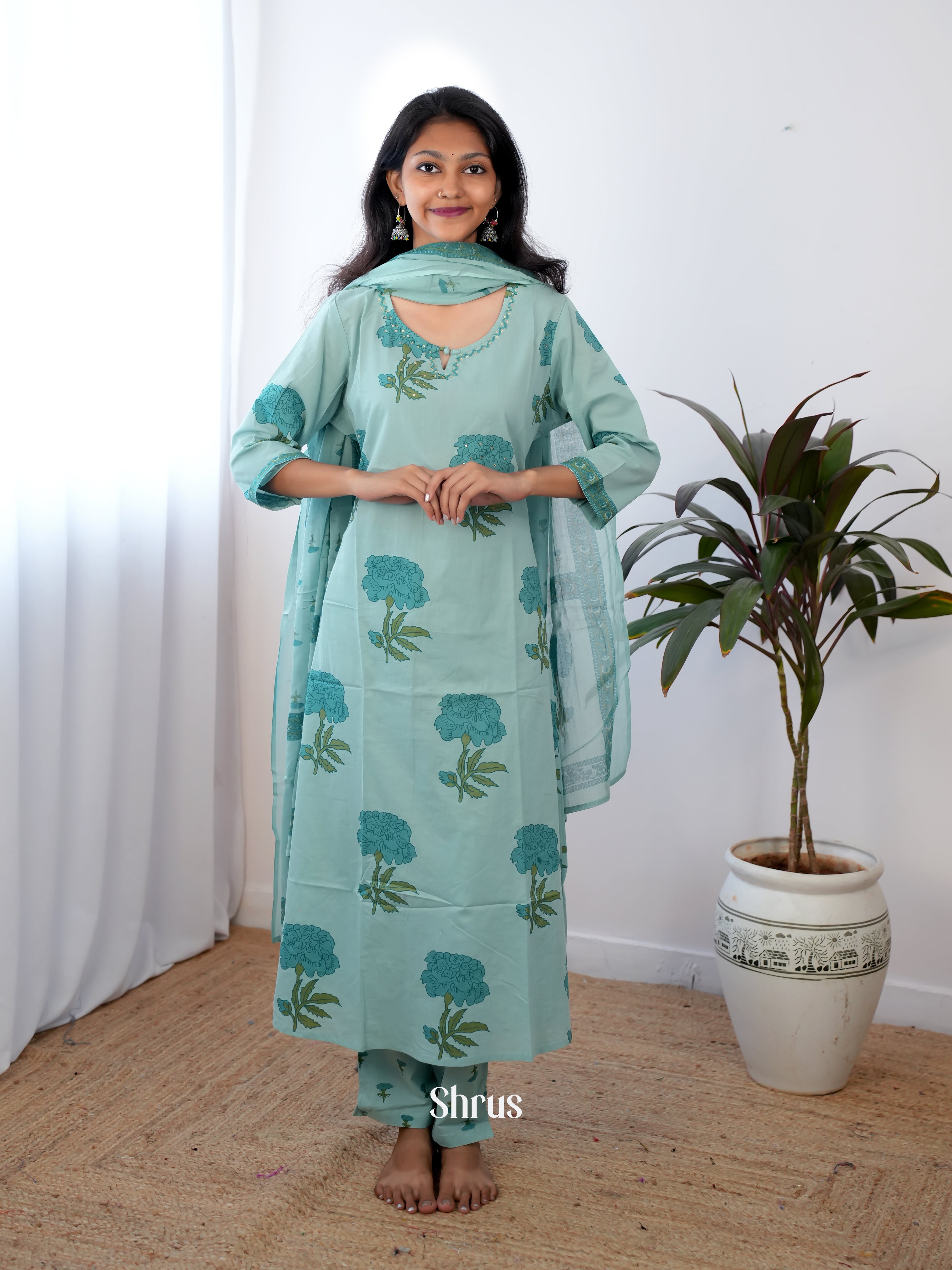Blue -3pc Printed Readymade Suits - Shop on ShrusEternity.com