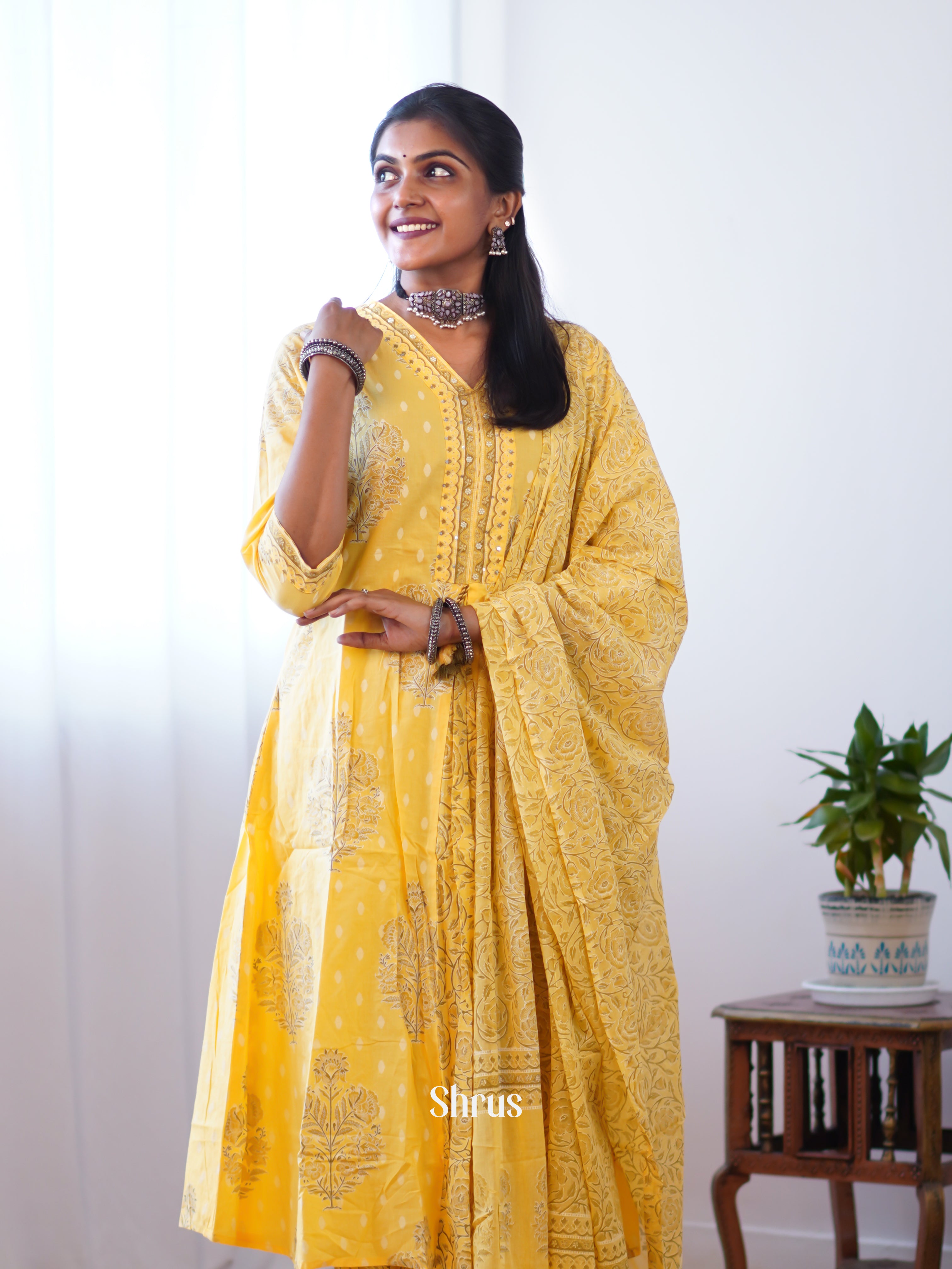 Yellow - Floral Printed 3 pc Readymade Suits - Shop on ShrusEternity.com