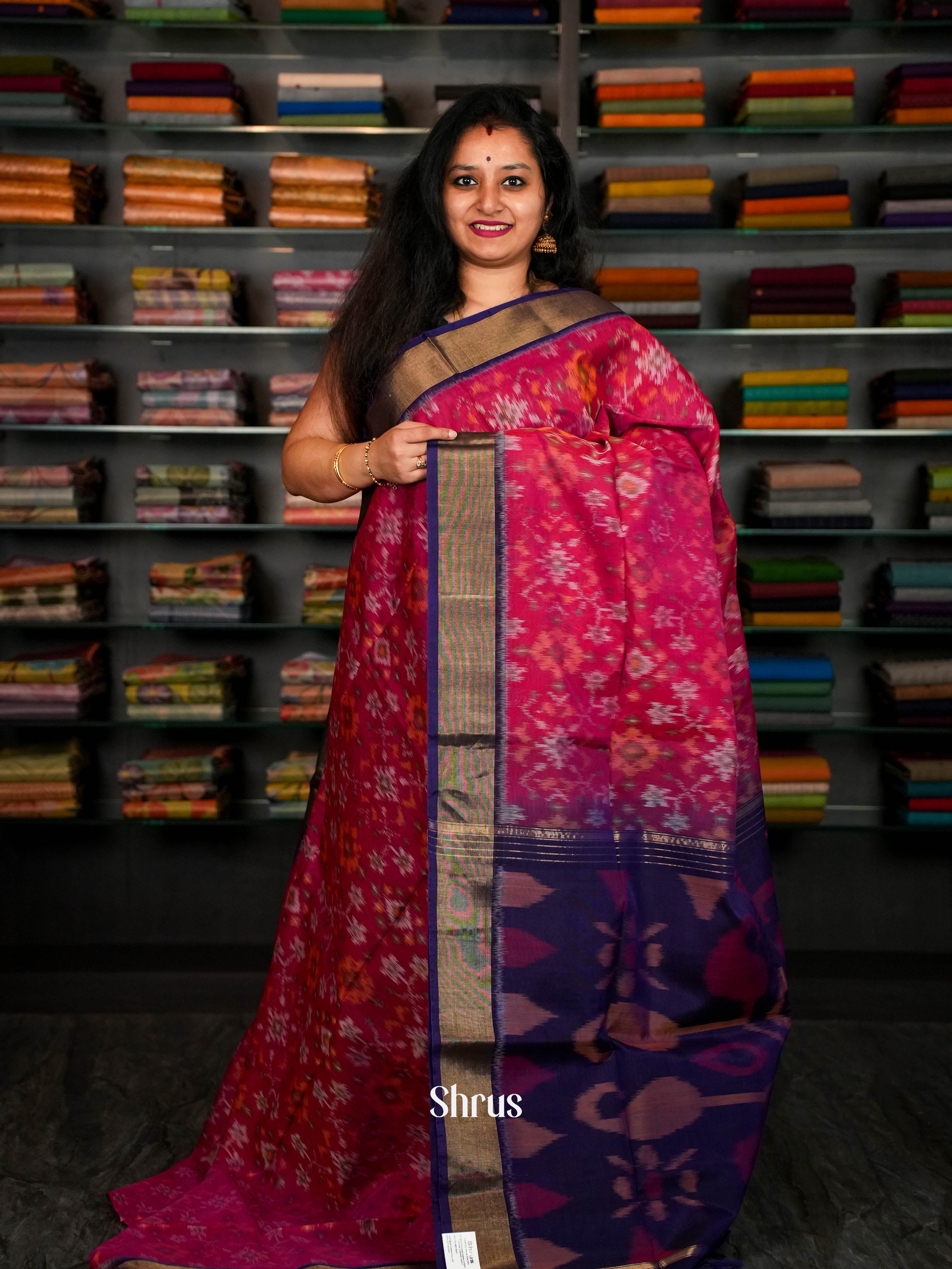 Pink & Indigo - Pochampally sico Saree - Shop on ShrusEternity.com