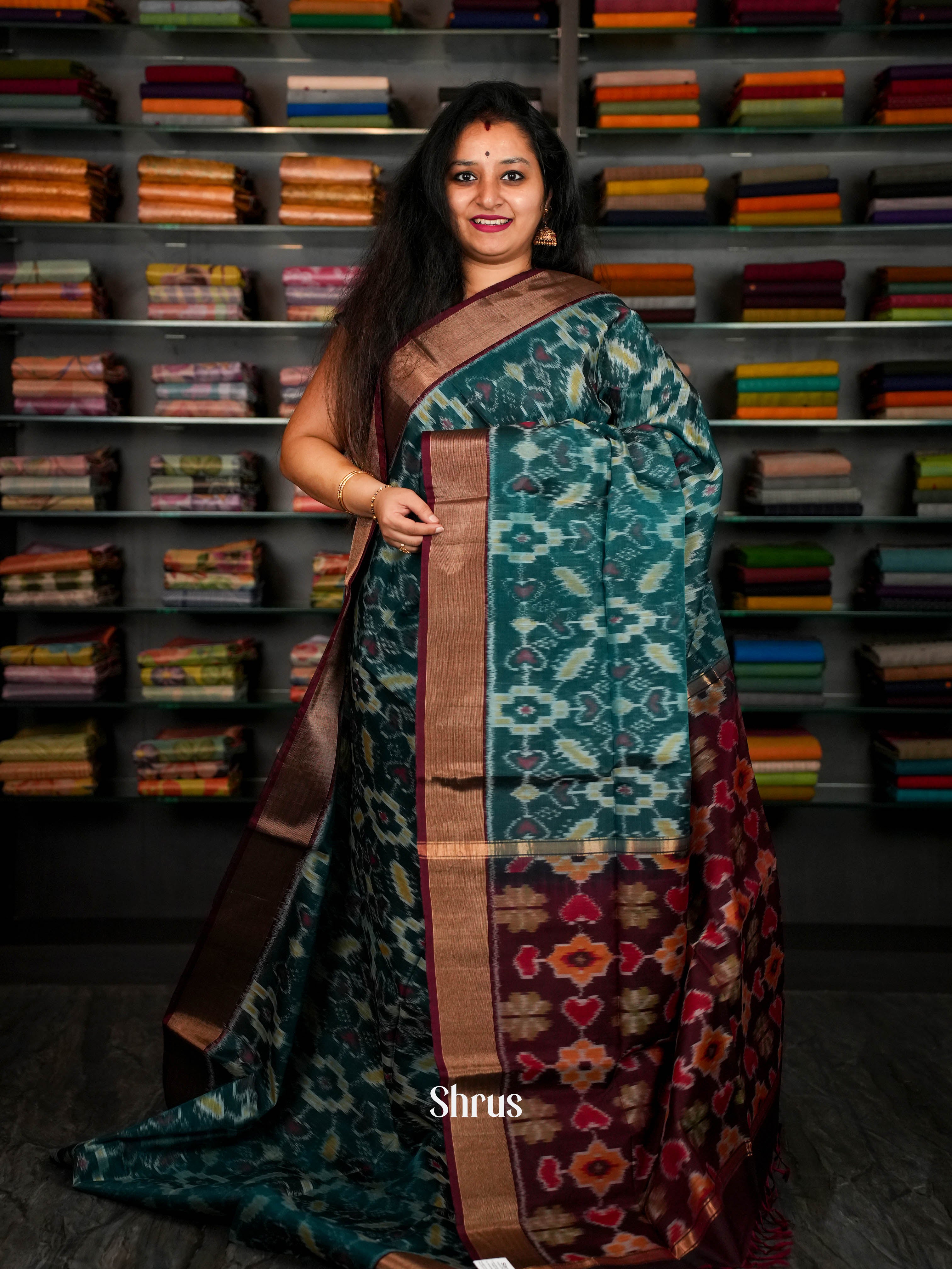 Teal & Deep Maroon - Pochampally sico Saree - Shop on ShrusEternity.com