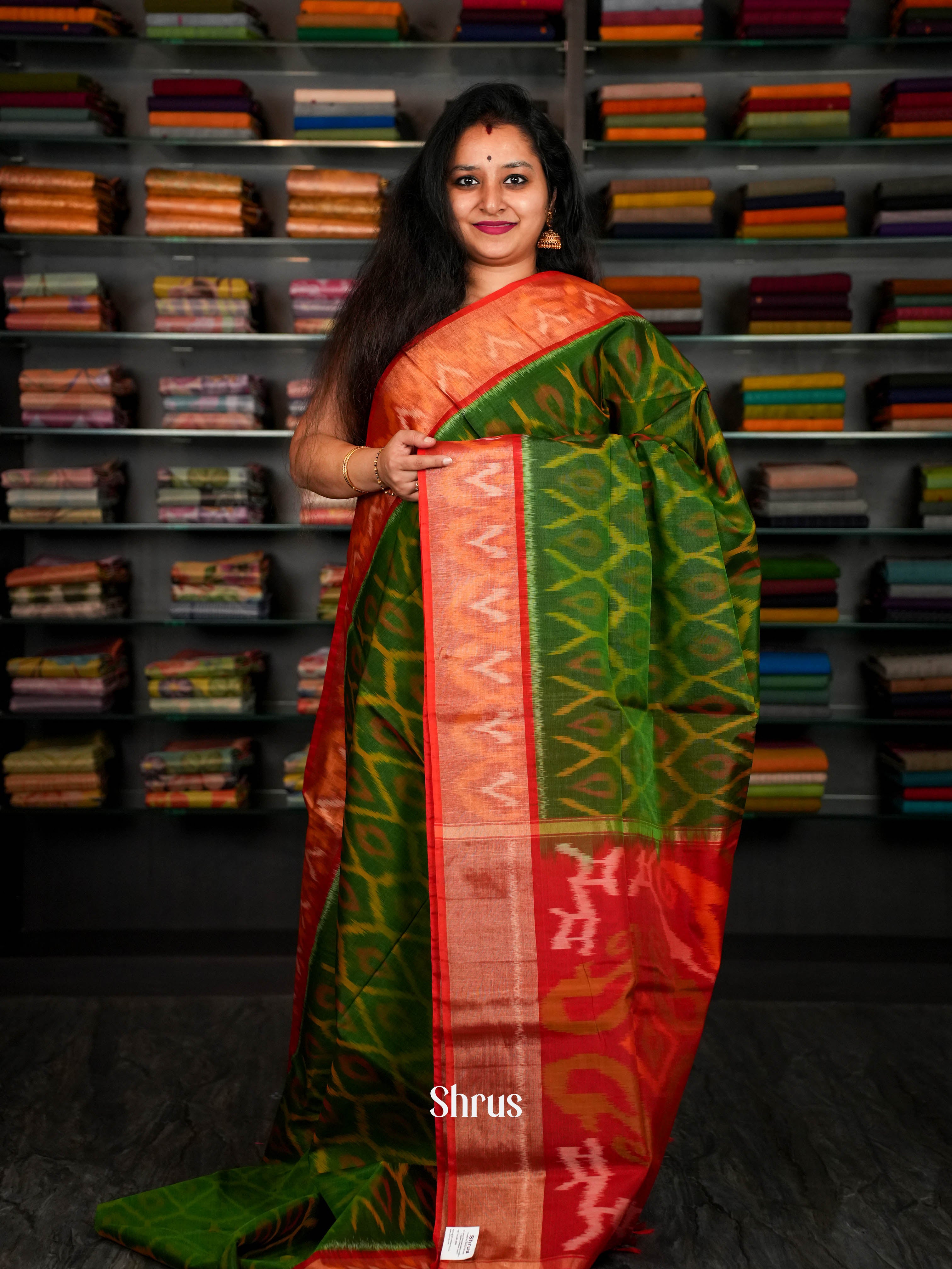 Green & Red - Pochampally sico Saree - Shop on ShrusEternity.com