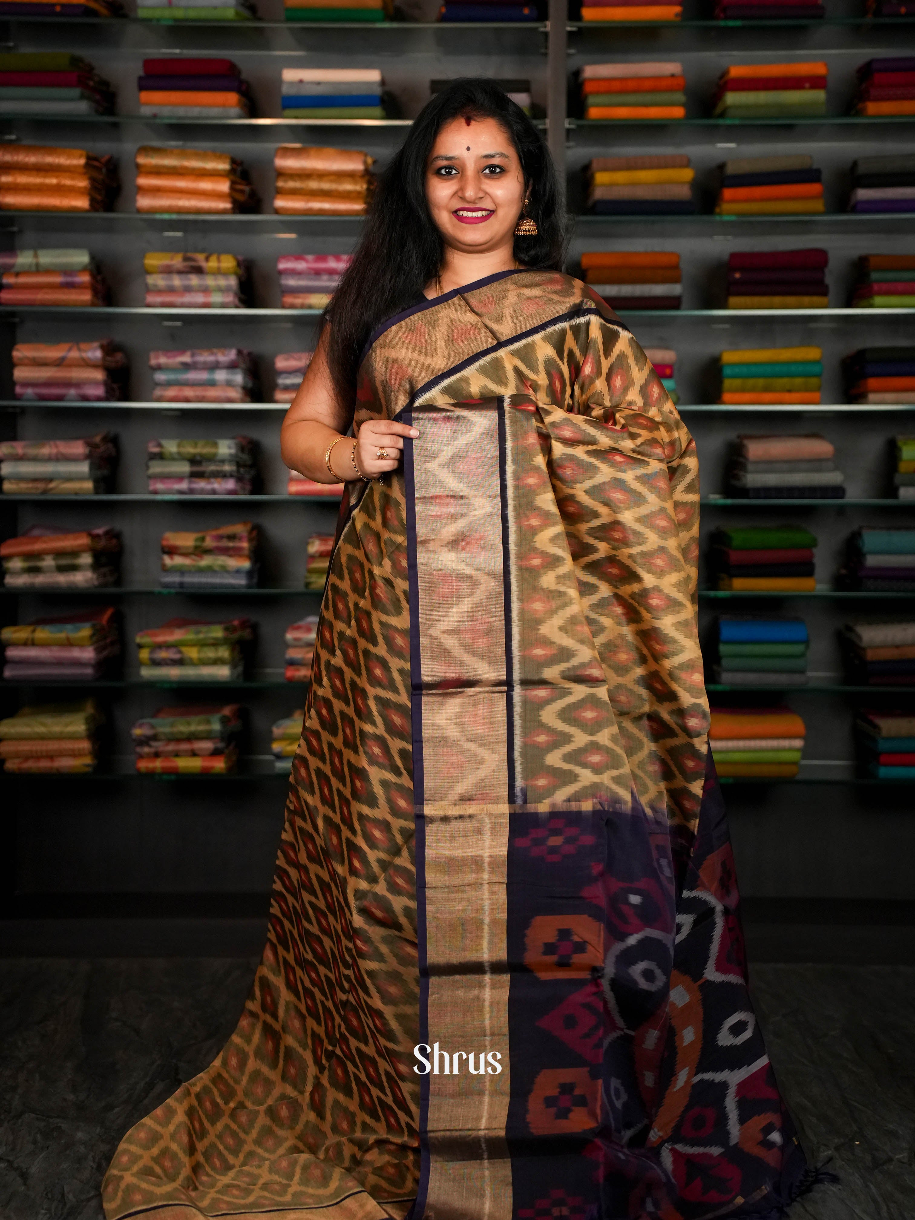 Goden Brown & Deep Violet - Pochampally sico Saree - Shop on ShrusEternity.com