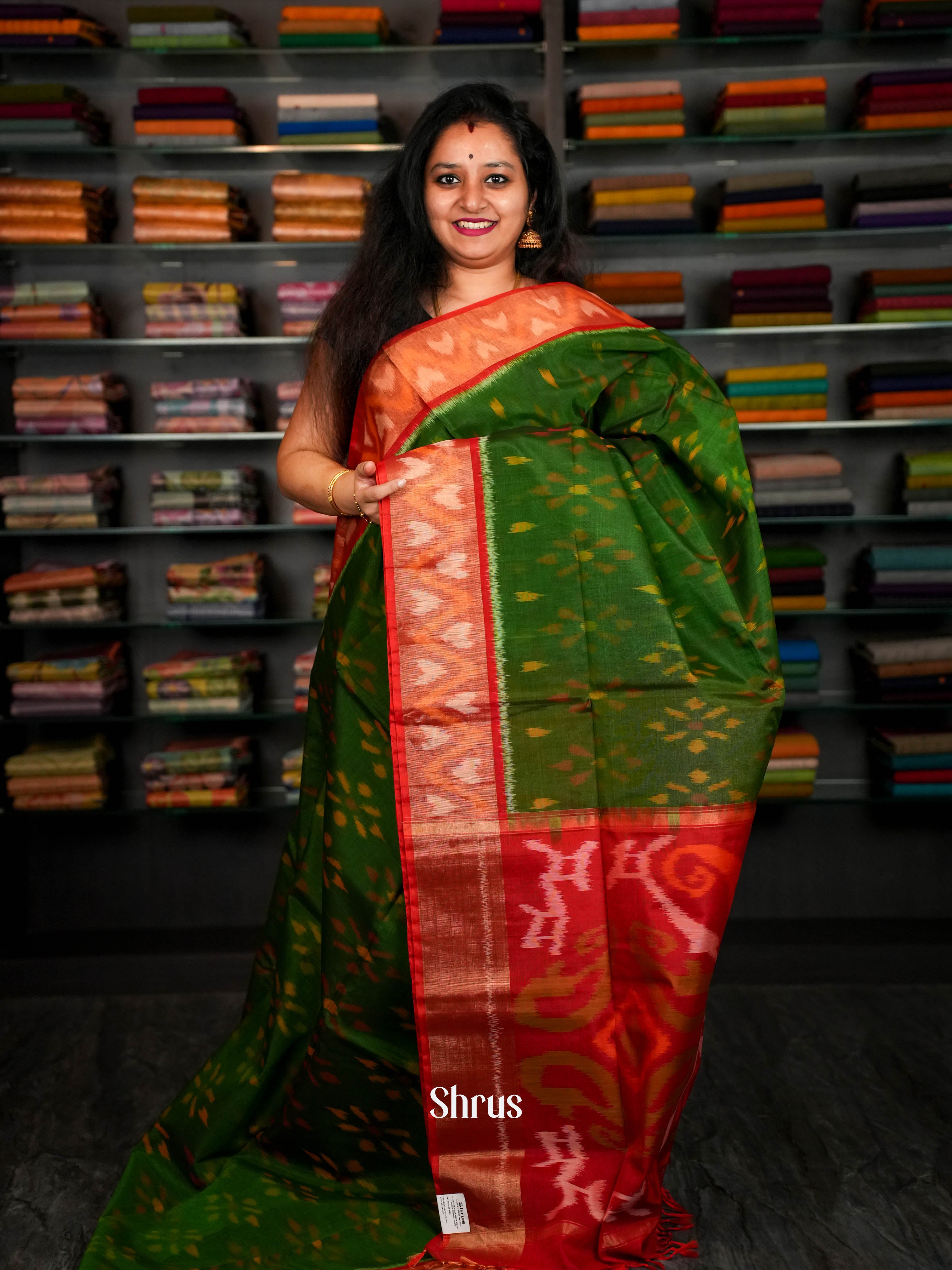 Green & Red - Pochampally sico Saree - Shop on ShrusEternity.com