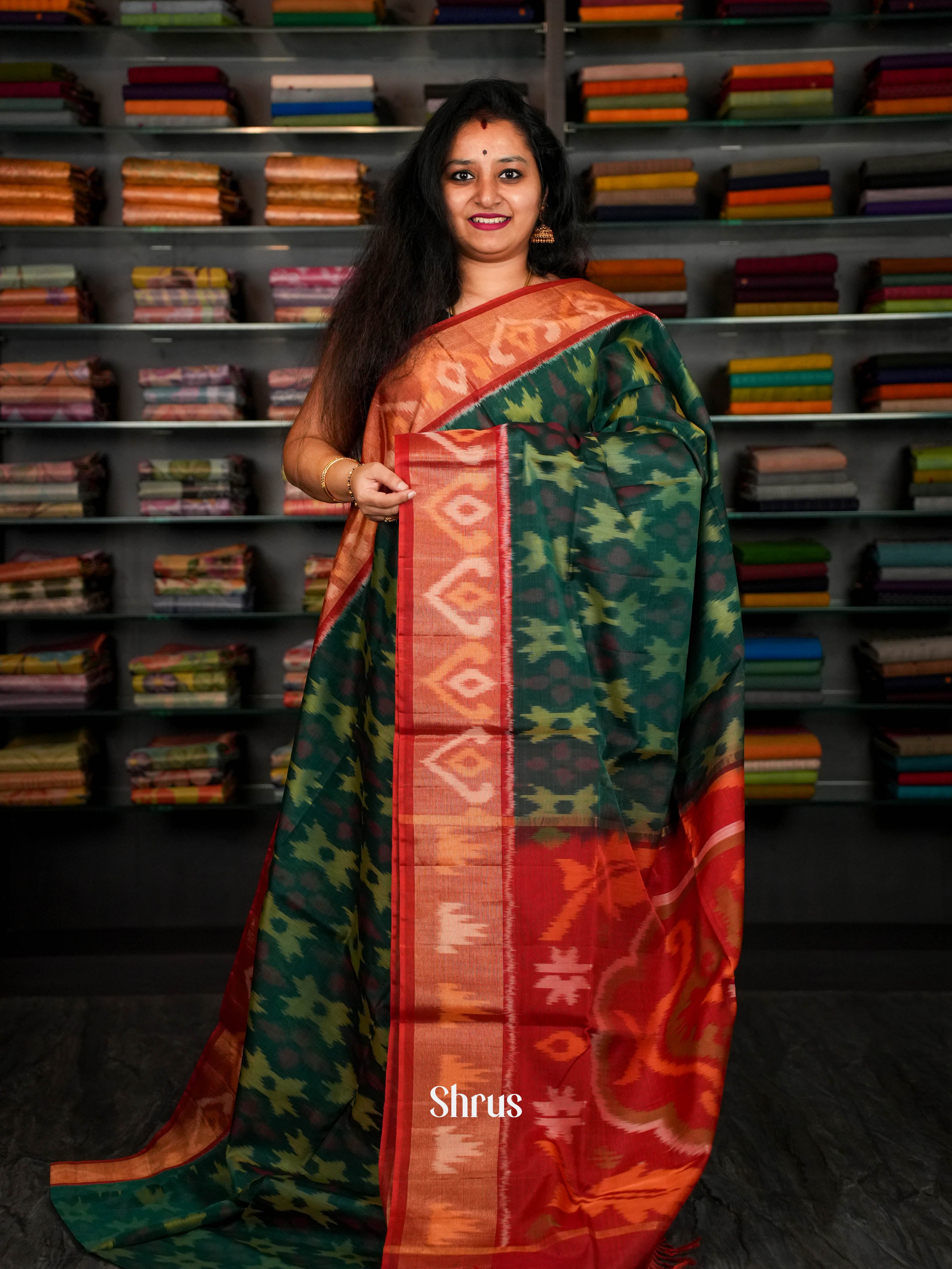 Green & Red - Pochampally sico Saree - Shop on ShrusEternity.com