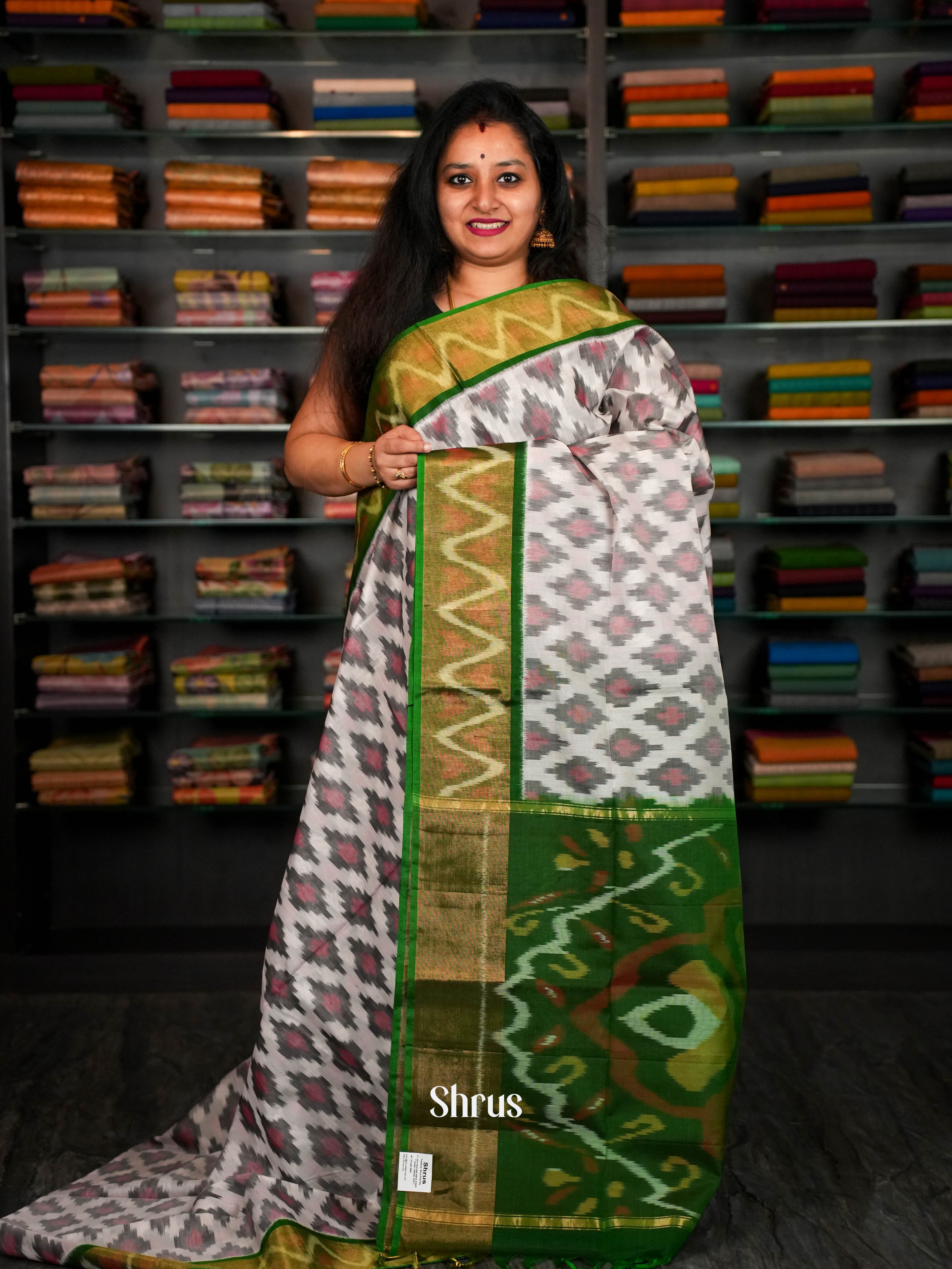 Grey & Green - Pochampally sico Saree - Shop on ShrusEternity.com