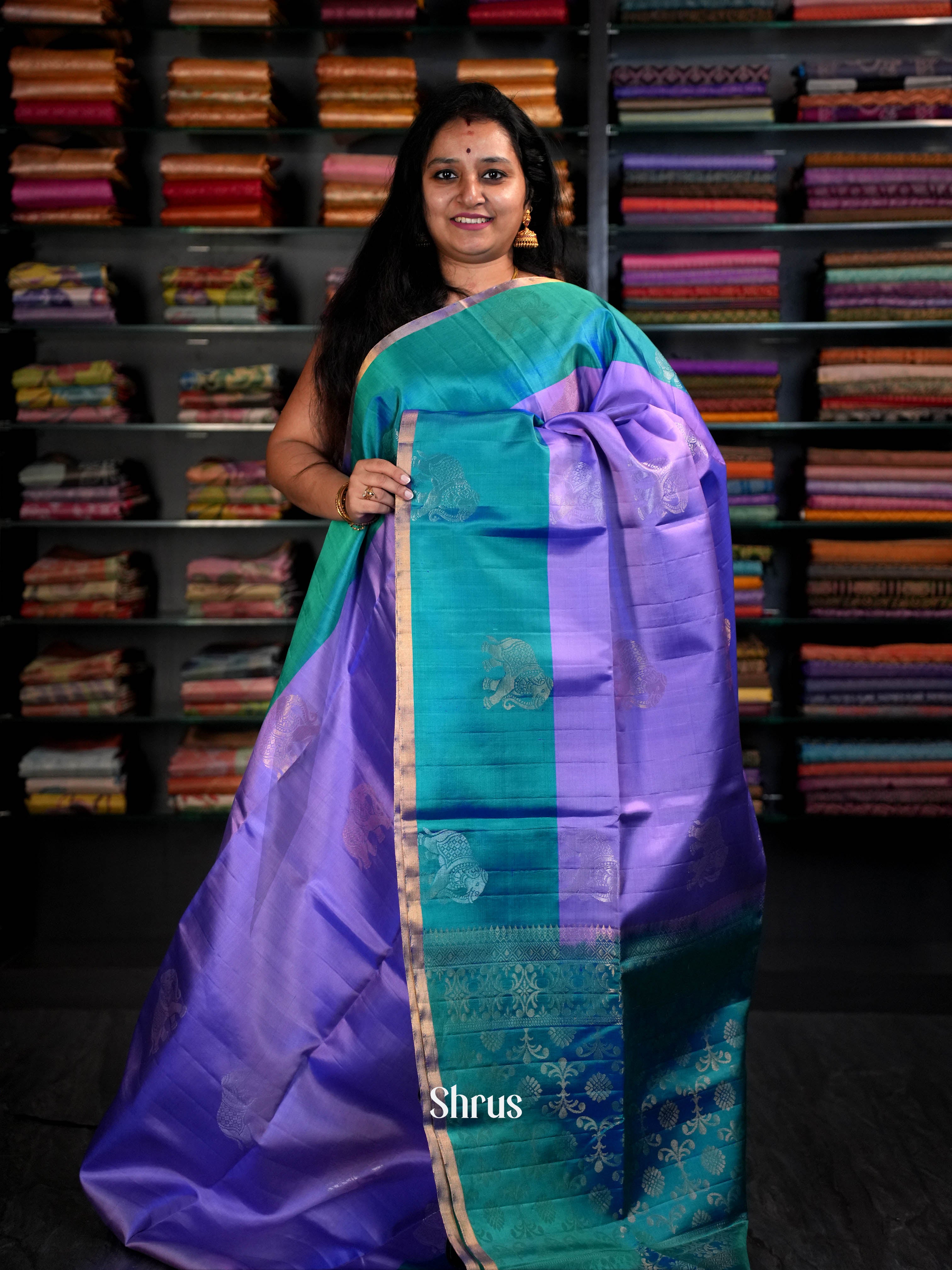 Purple & Teal - Soft Silk Saree - Shop on ShrusEternity.com
