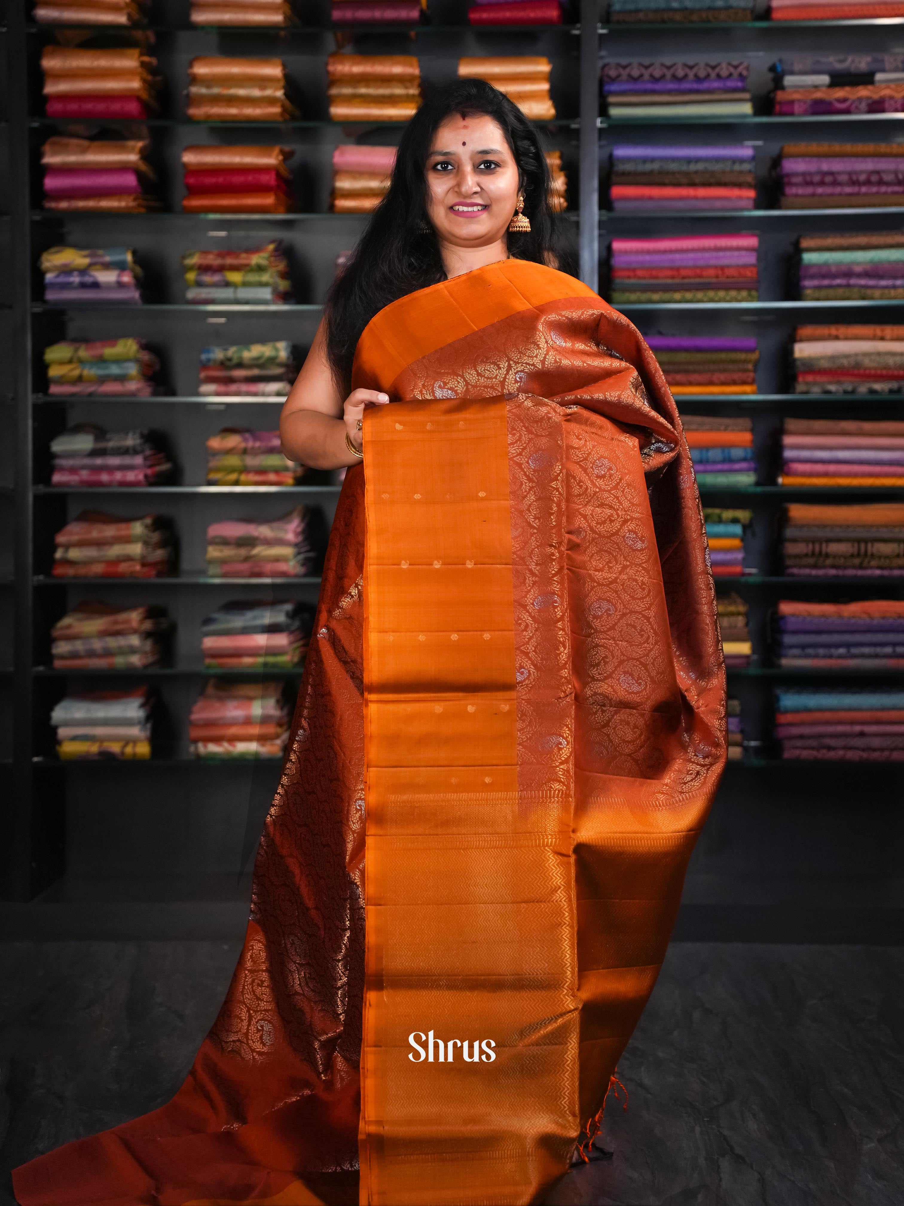 Brownish Orange - Soft Silk Saree - Shop on ShrusEternity.com