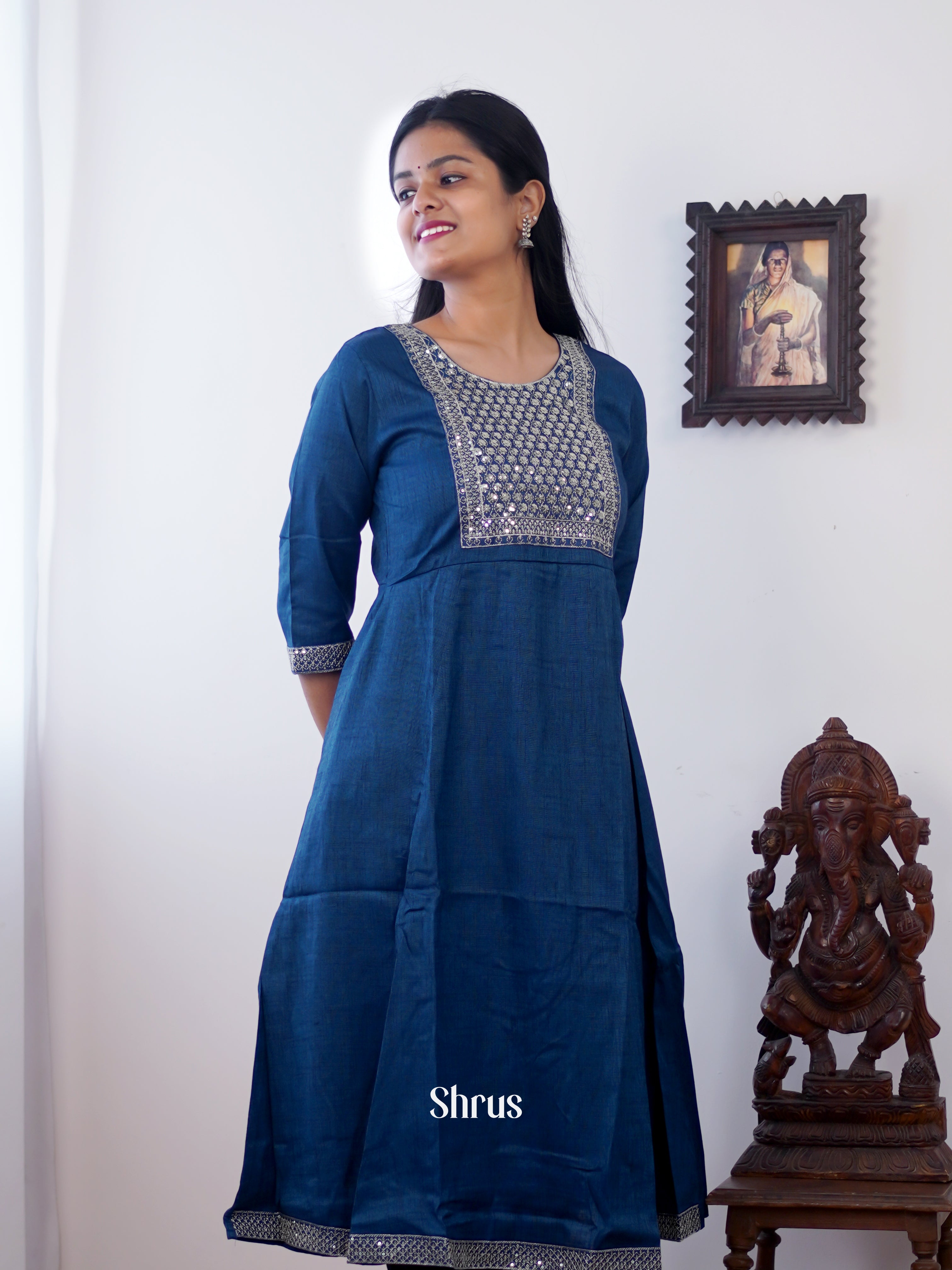 Blue- Readymade Kurti - Shop on ShrusEternity.com
