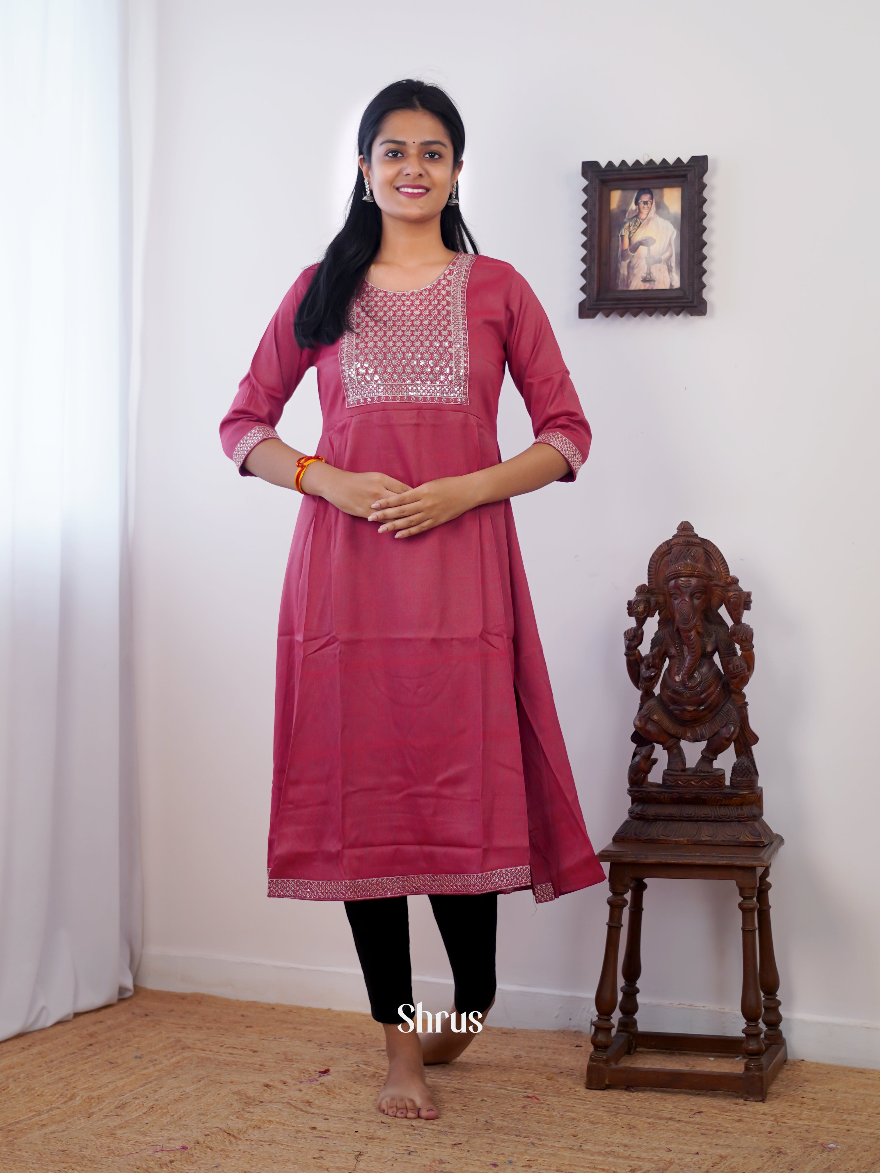 Reddish Pink - Readymade Kurti - Shop on ShrusEternity.com