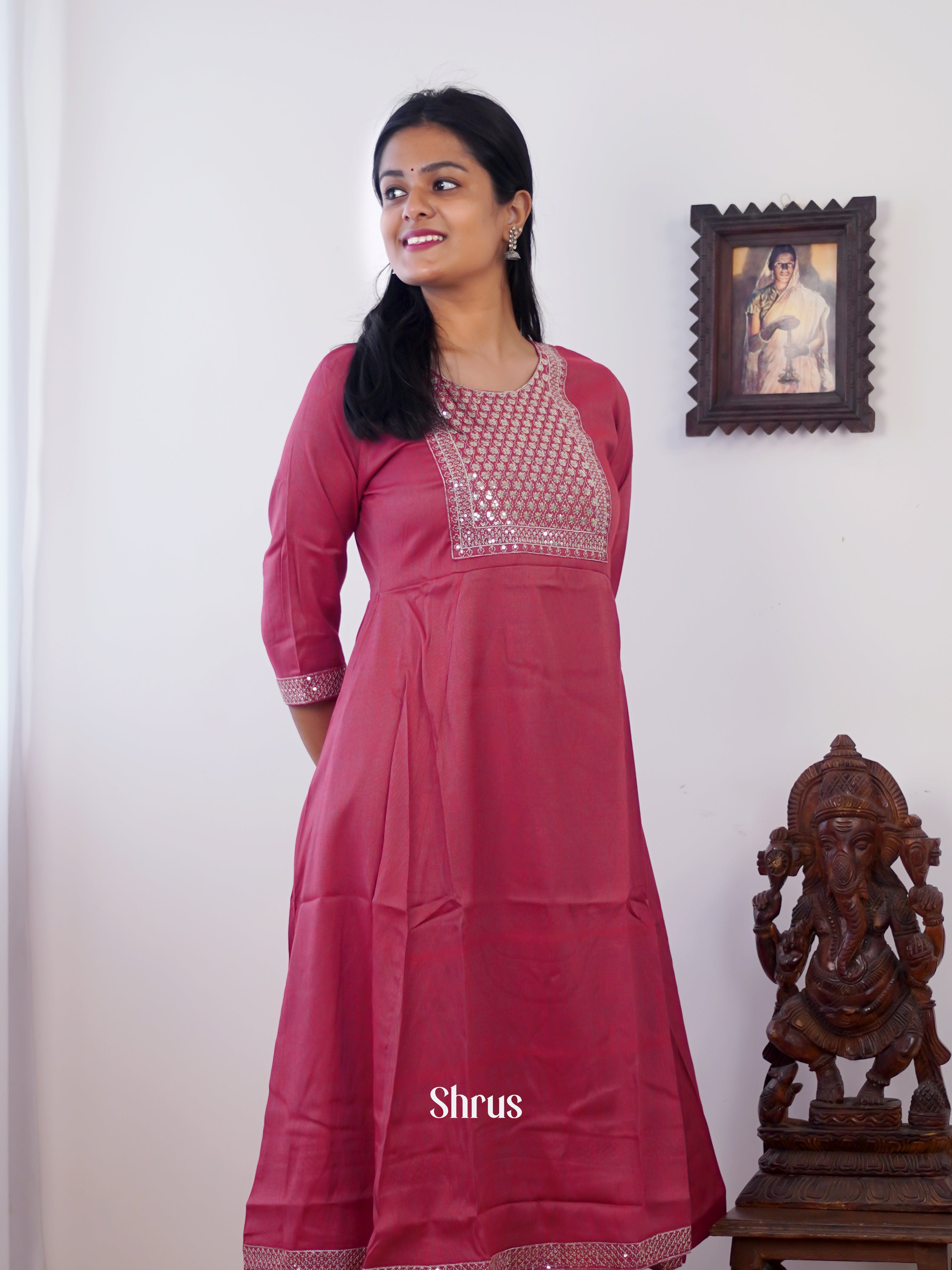 Reddish Pink - Readymade Kurti - Shop on ShrusEternity.com
