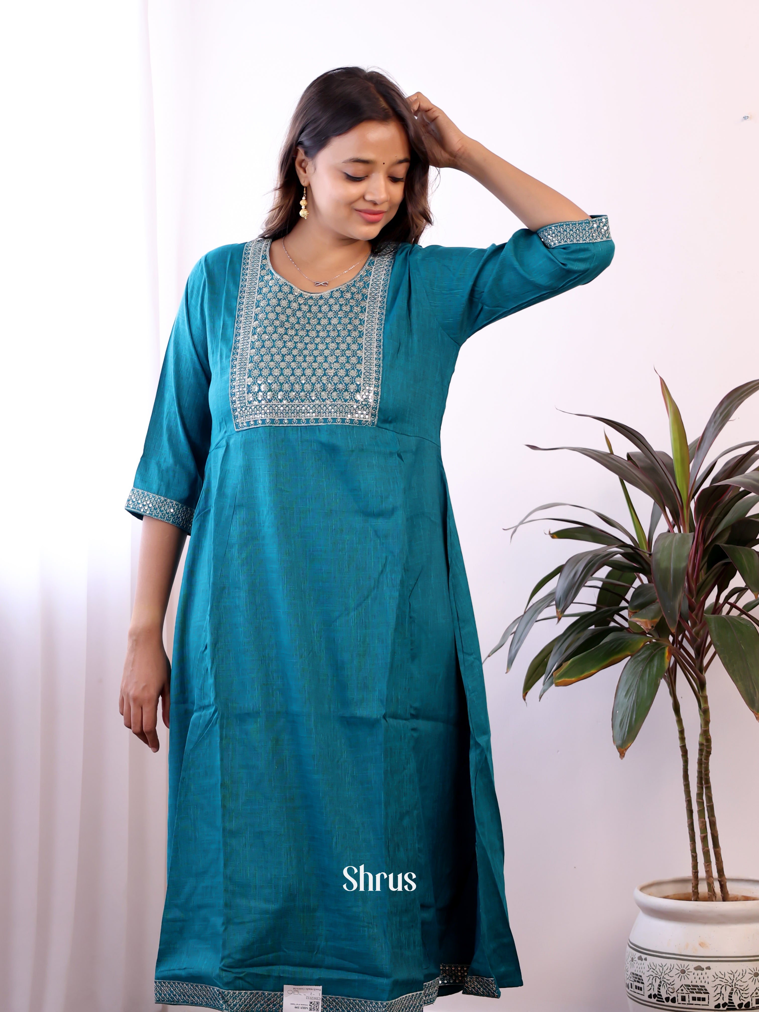 Blue - Readymade kurti - Shop on ShrusEternity.com