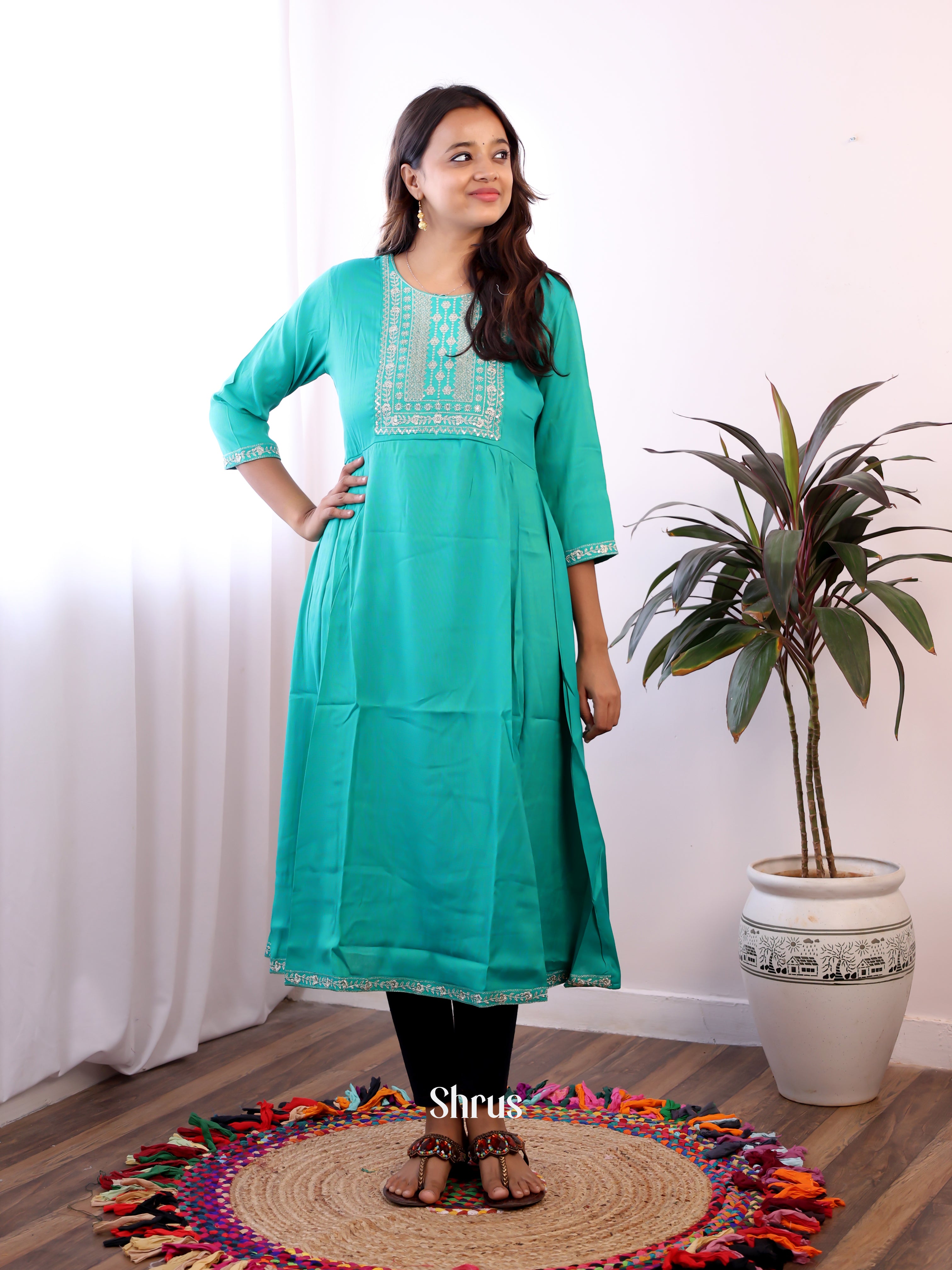 Teal - Readymade kurti - Shop on ShrusEternity.com
