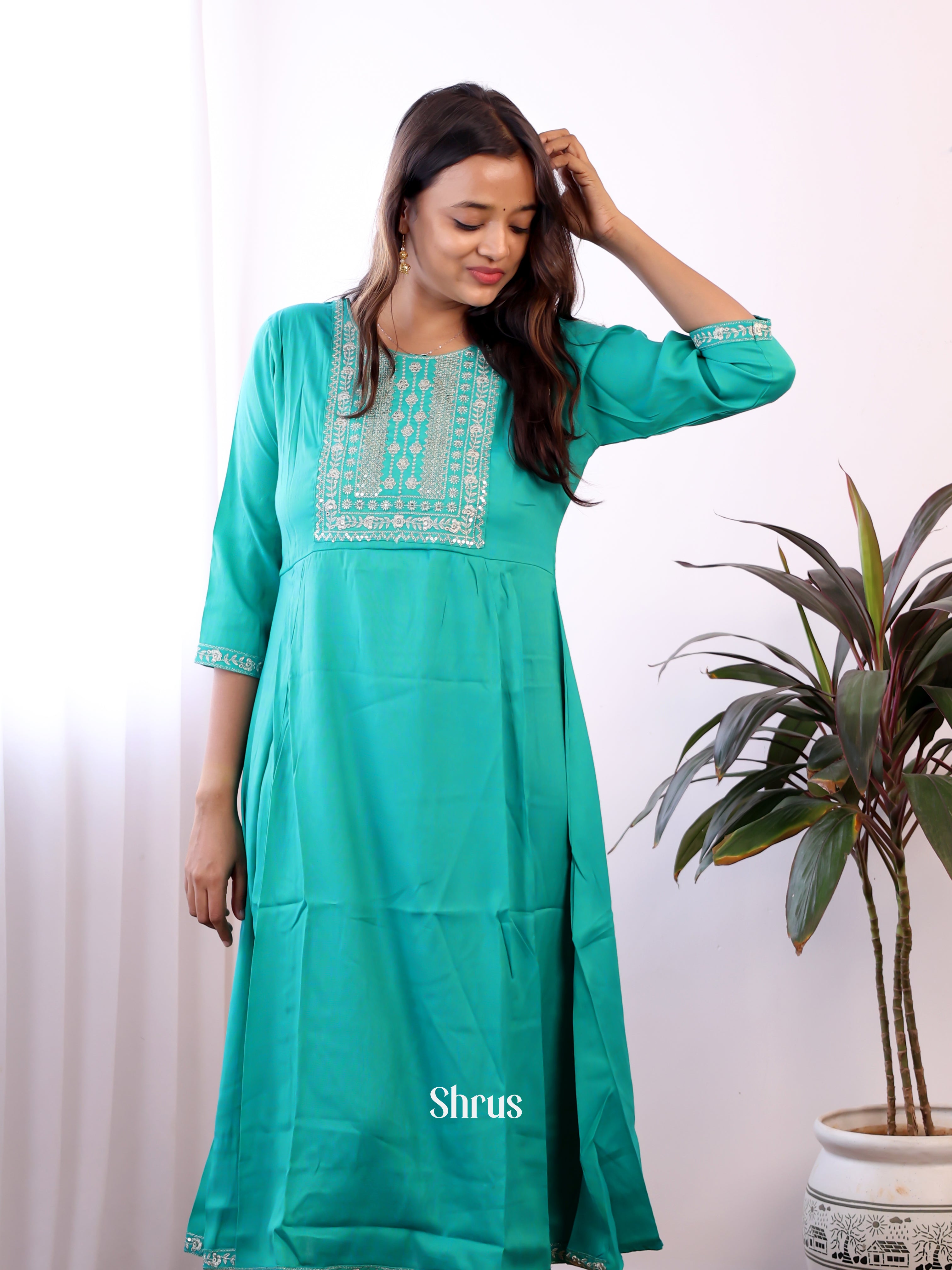 Teal - Readymade kurti - Shop on ShrusEternity.com