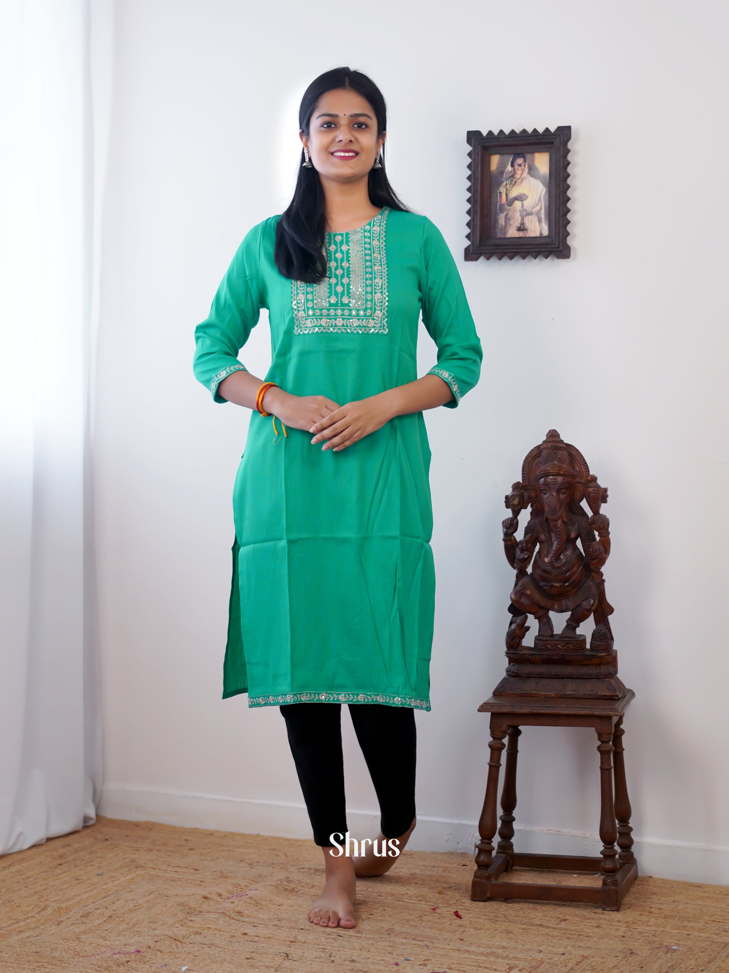 Green - Readymade Kurti - Shop on ShrusEternity.com