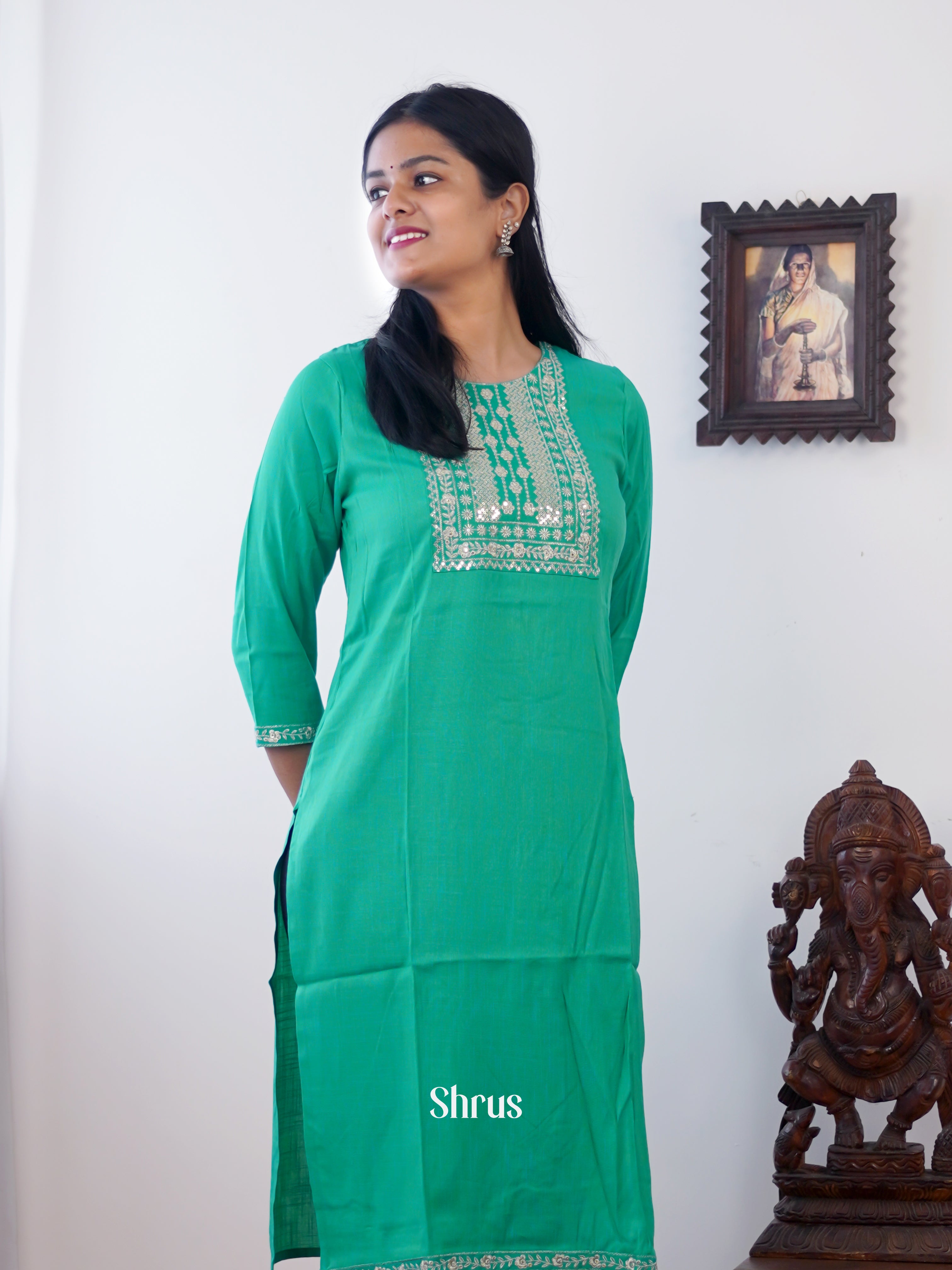 Green - Readymade Kurti - Shop on ShrusEternity.com