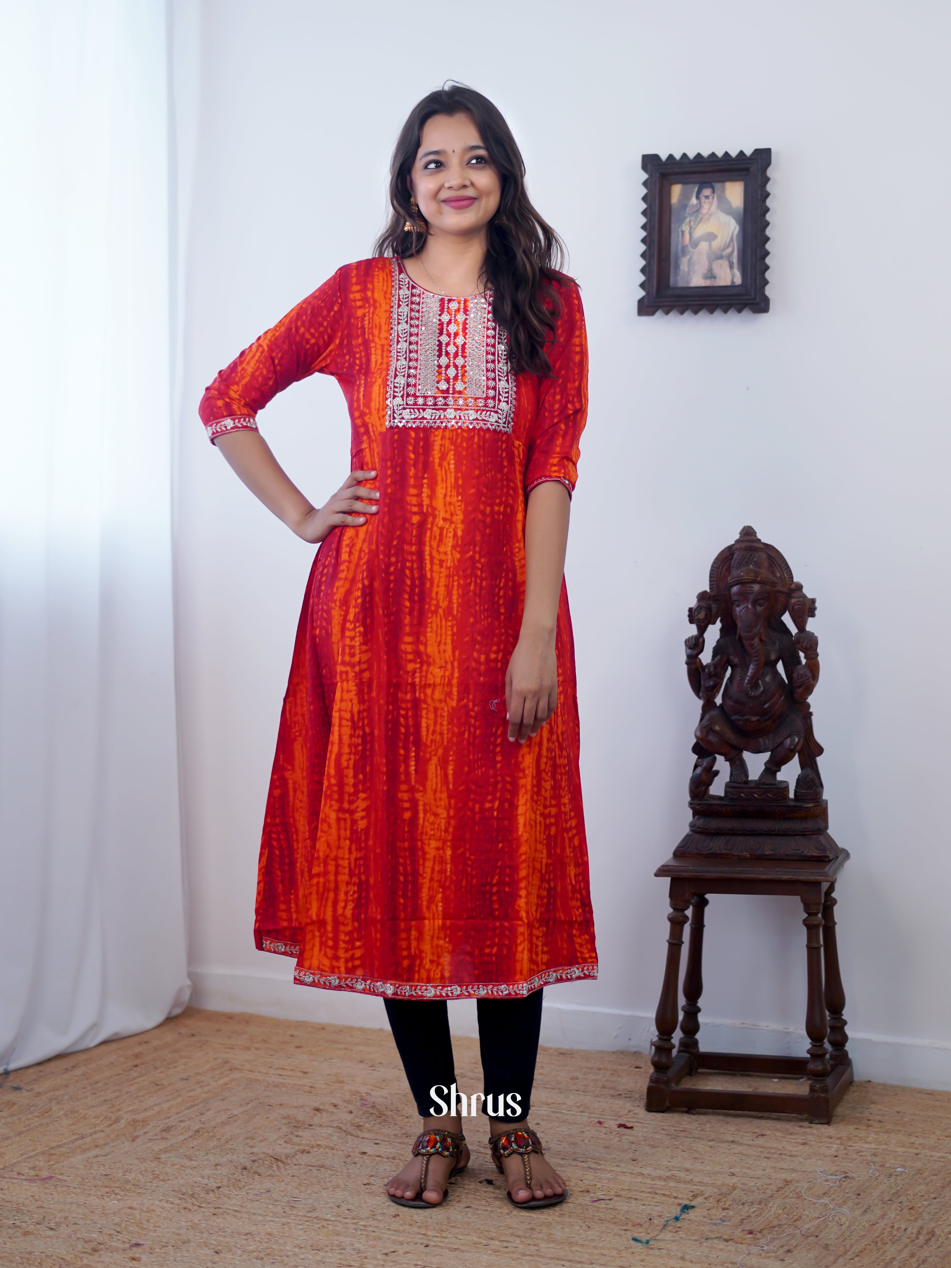 Orange- Readymade Kurti - Shop on ShrusEternity.com