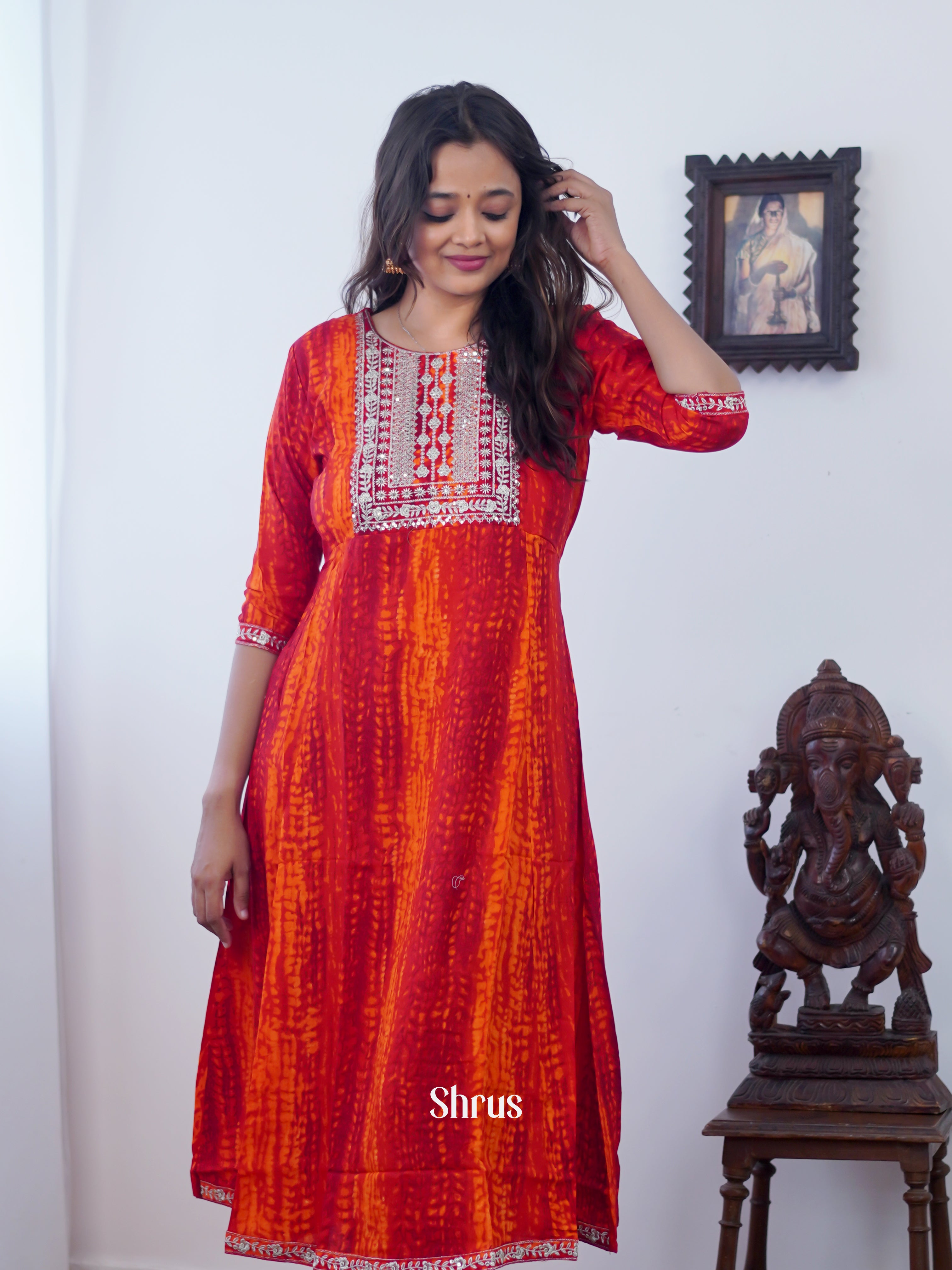 Orange- Readymade Kurti - Shop on ShrusEternity.com