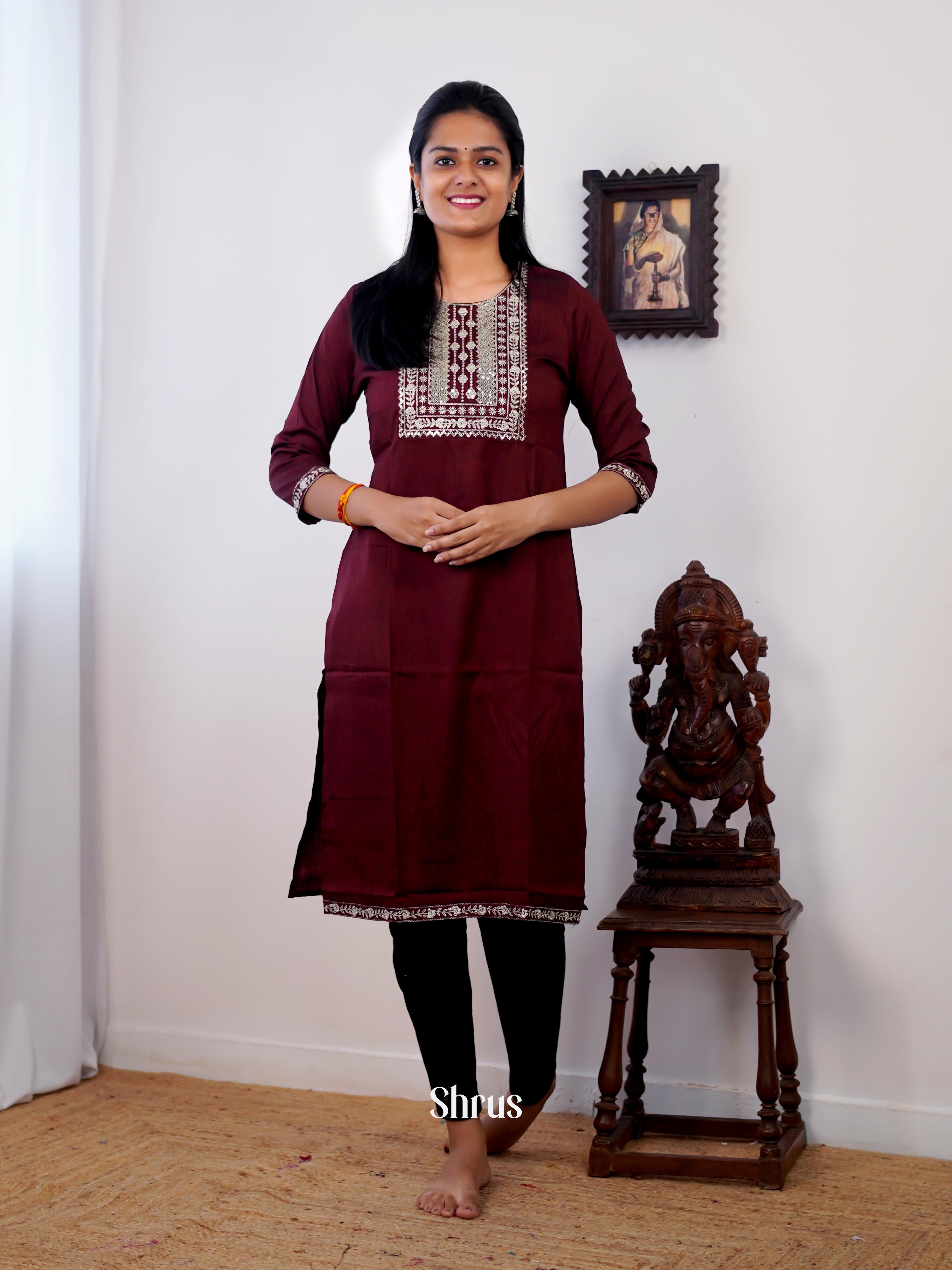 Brown - Readymade Kurti - Shop on ShrusEternity.com