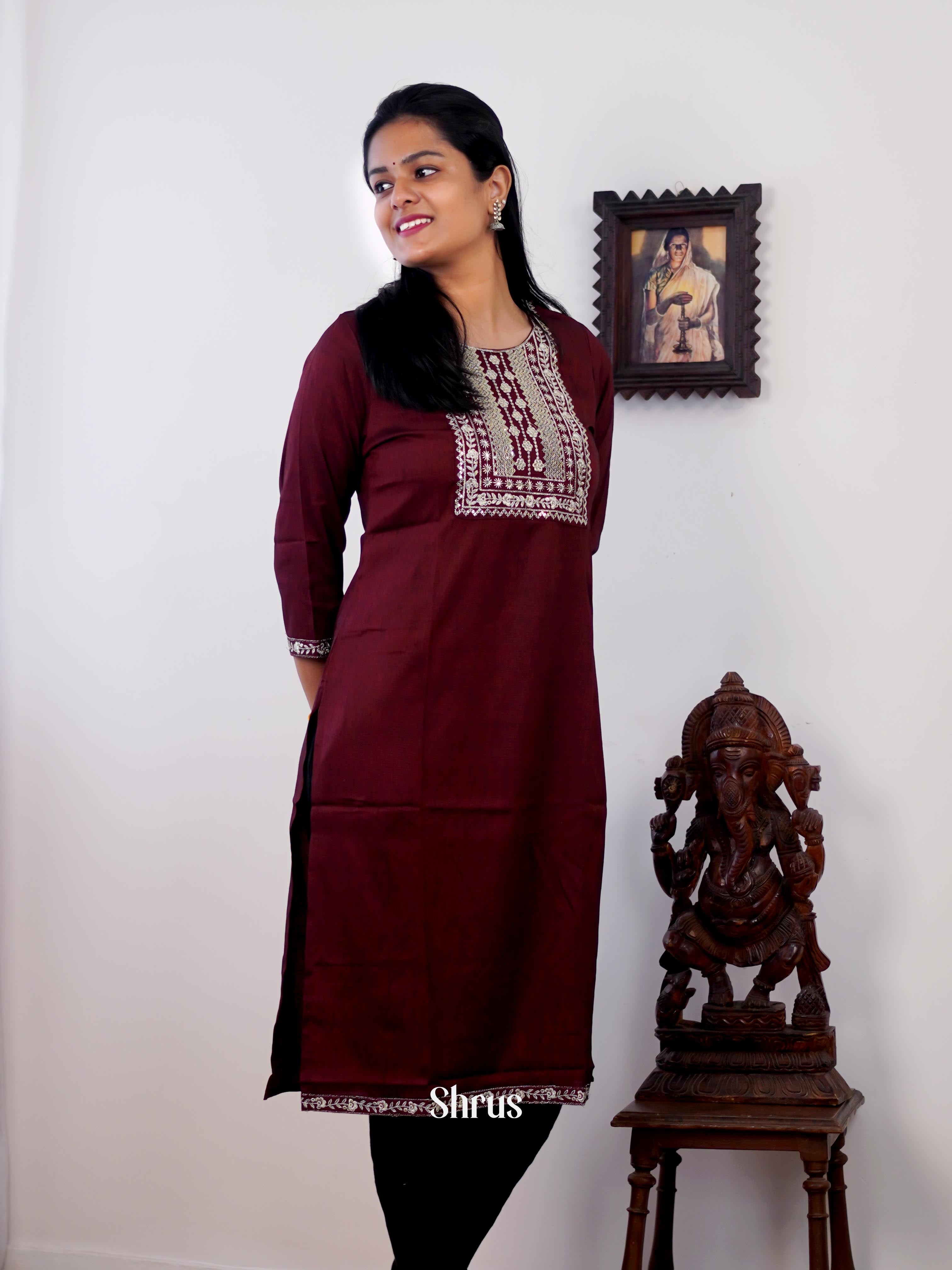 Brown - Readymade Kurti - Shop on ShrusEternity.com