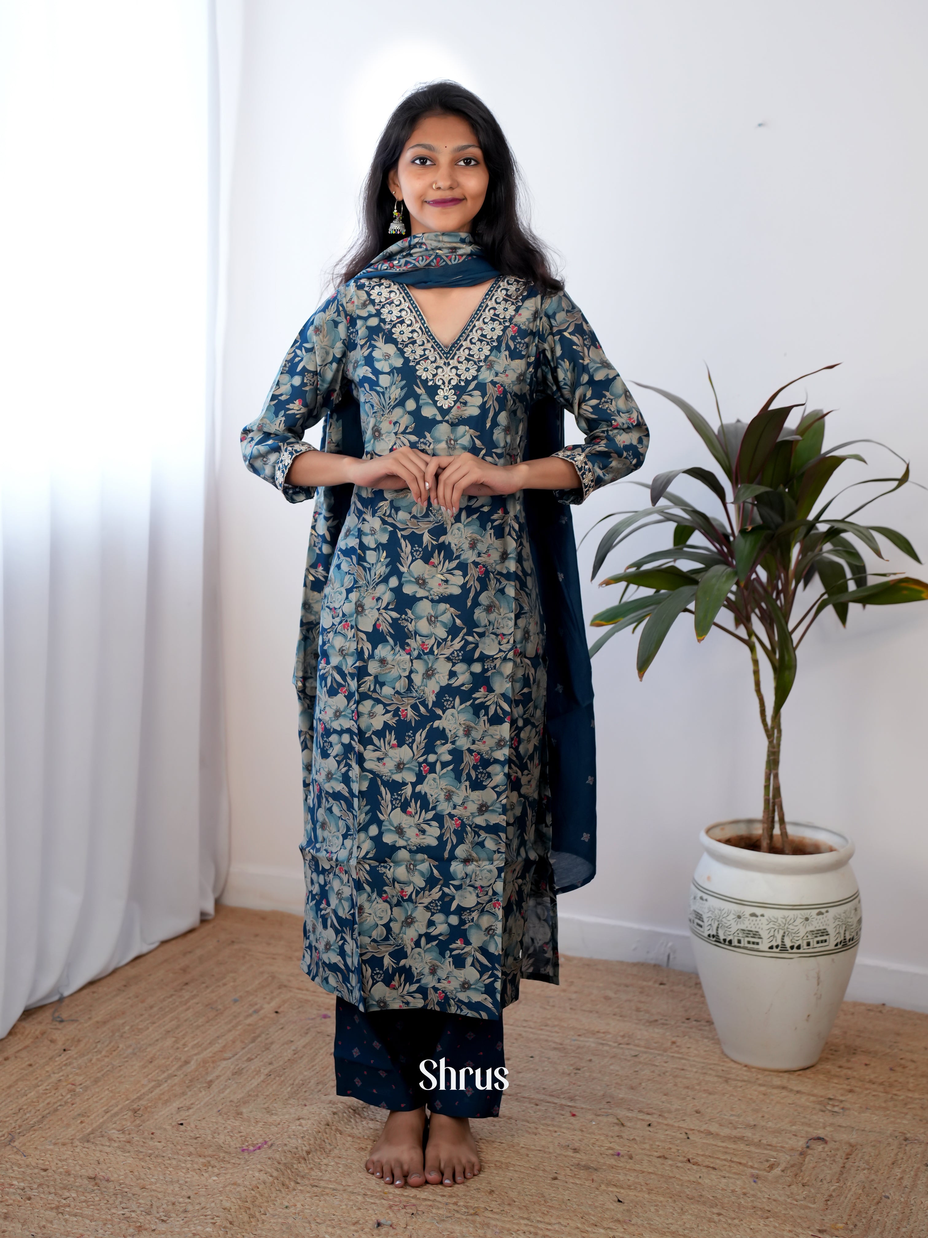 Blue - 3pc printed Readymade Suits - Shop on ShrusEternity.com